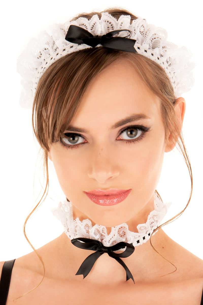 Elegant Lace Maid Costume Set - Headband, Choker & Cuffs for Cosplay, Halloween, Role Play & Bachelorette Parties