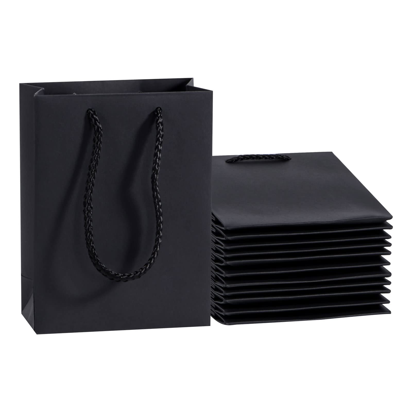 50 Pack Small Black Gift Bags with Handles - 5.1” x 2.4” x 7.5” Mini Paper Bags for Jewelry, Business, Retail & Shopping - Perfect for Parties, Weddings, Birthdays & Corporate Gifts
