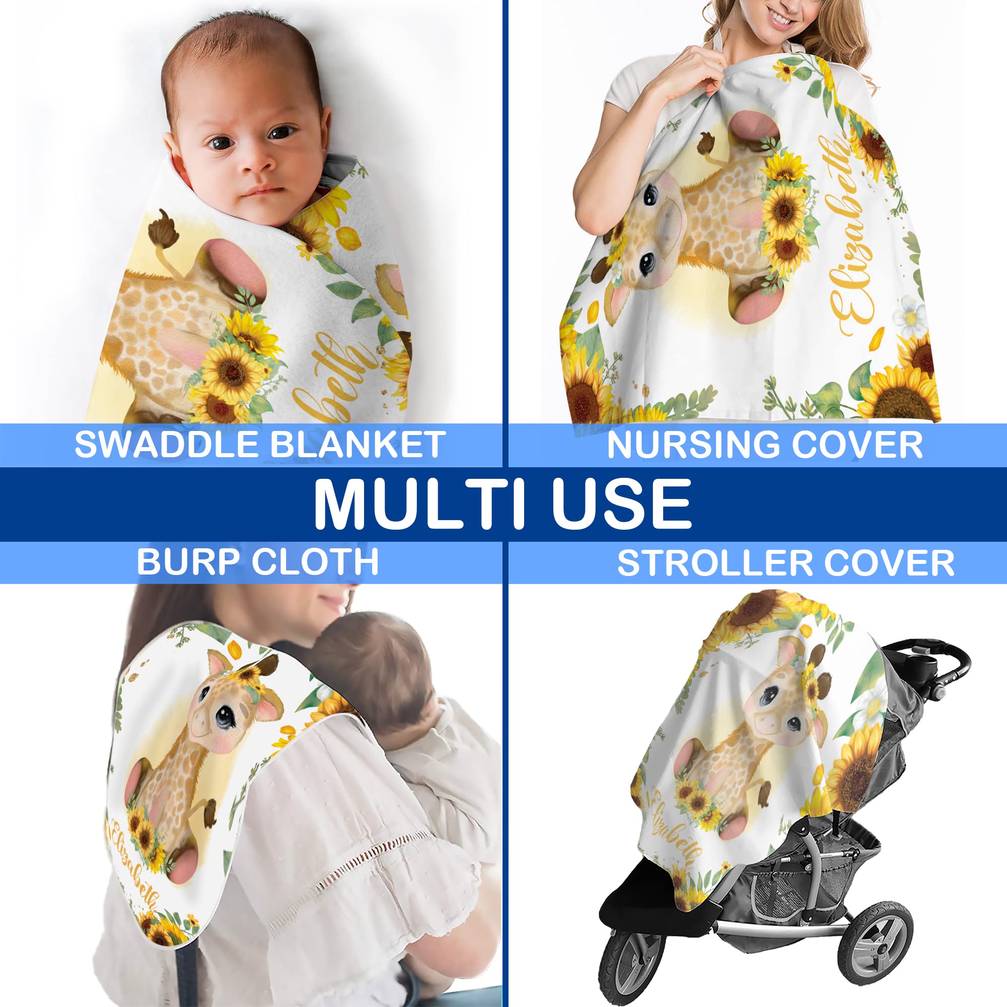 Personalized Baby Blankets with Name - Customized Giraffe Print Fleece Blanket for Girls & Boys, 30