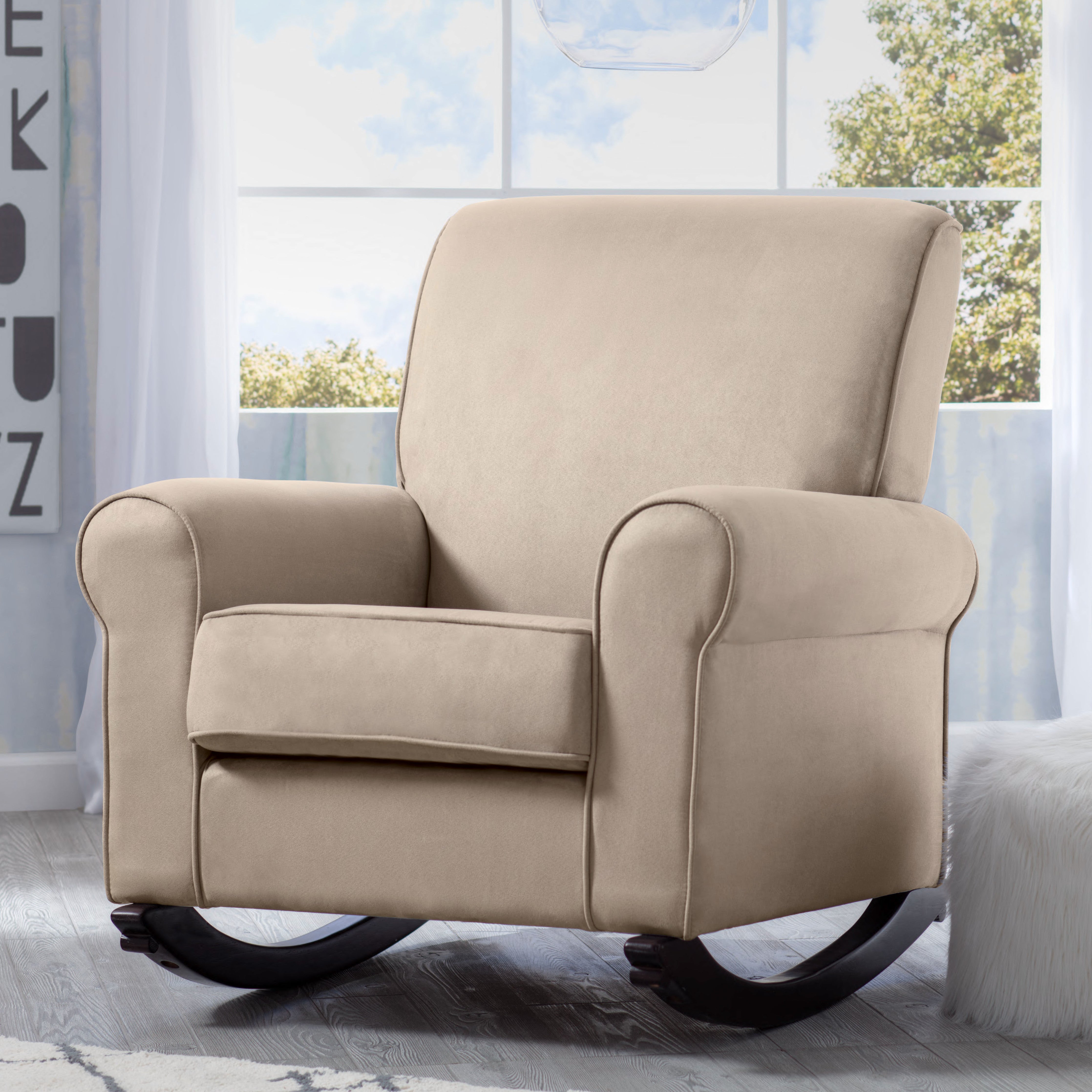 Rowen Nursery Rocking Chair - Comfortable Wooden Baby Rocking Chair with Padded Seat | Perfect for Nursery, Bedroom & Breastfeeding | Gentle Gliding Motion for Soothing Baby to Sleep