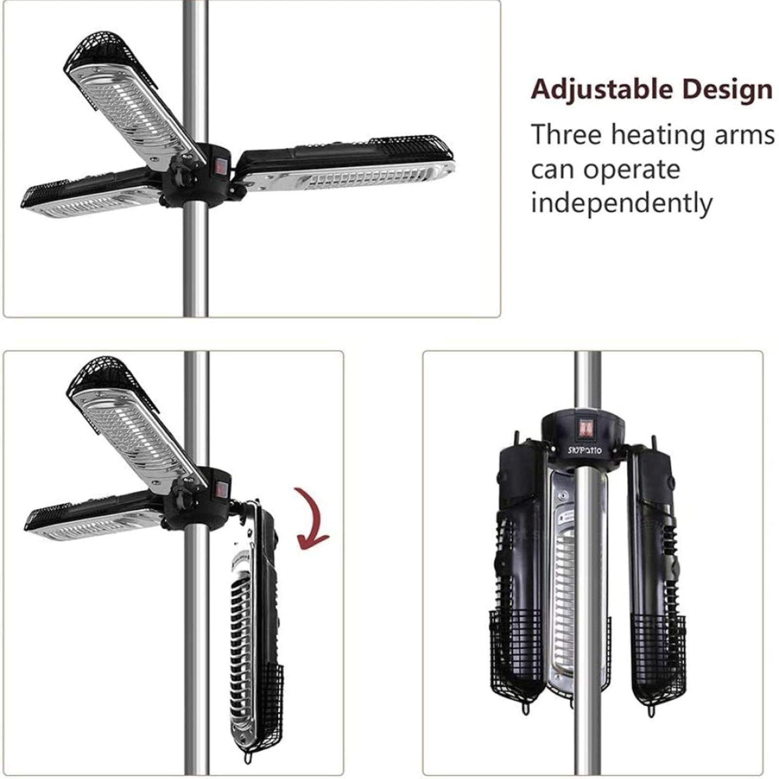 Outdoor Electric Infrared Heater with 3 Heating Panels - Folding Patio Umbrella Heater for Pergola, Gazebo, Garden & Terrace - Perfect for Cold Evenings & Outdoor Dining