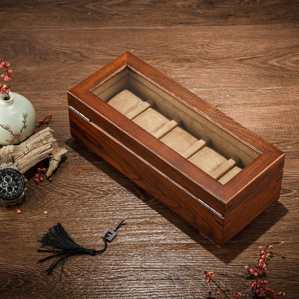 Luxury 5-Slot Watch Box Organizer with Removable Cushions & Glass Top - Jewelry Display Storage Case for Men & Women - Perfect for Watch Collections, Bracelet Organization & Gift Presentation