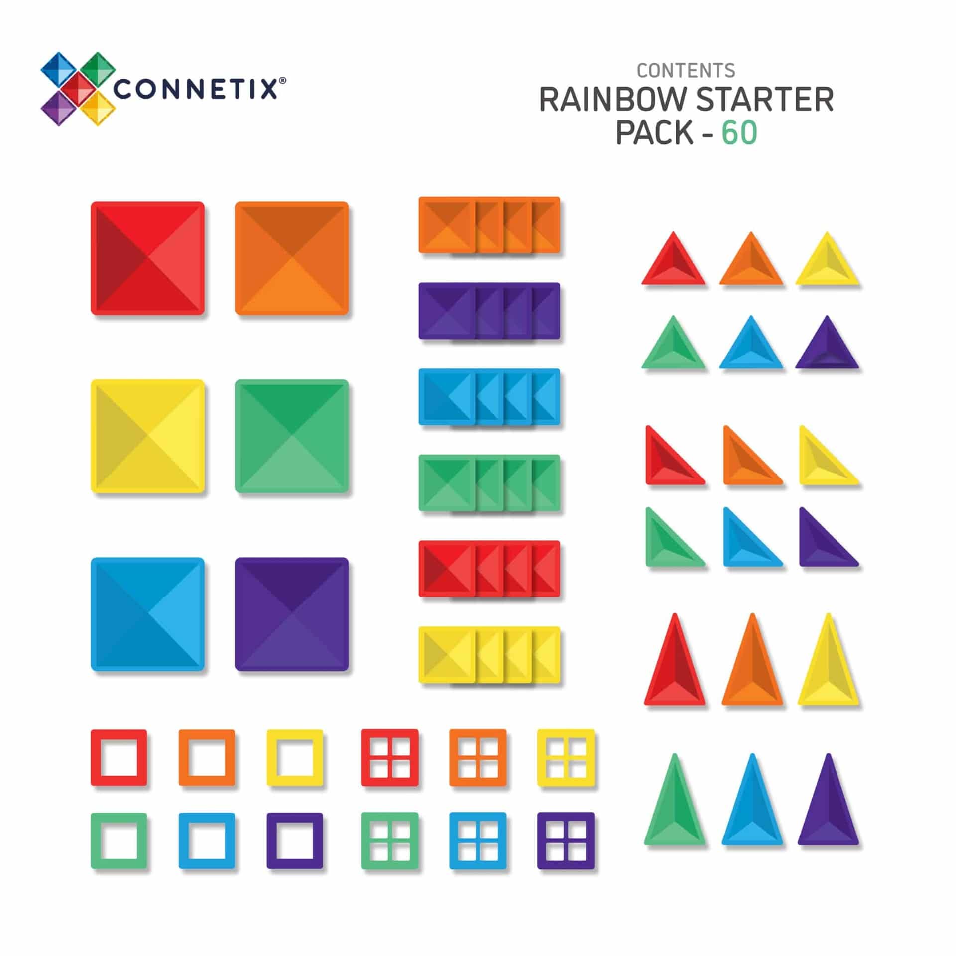 Connetix Magnetic Tiles 60-Piece Rainbow Starter Pack - STEM Educational Building Toys for Kids, Perfect for Classroom & Home Play