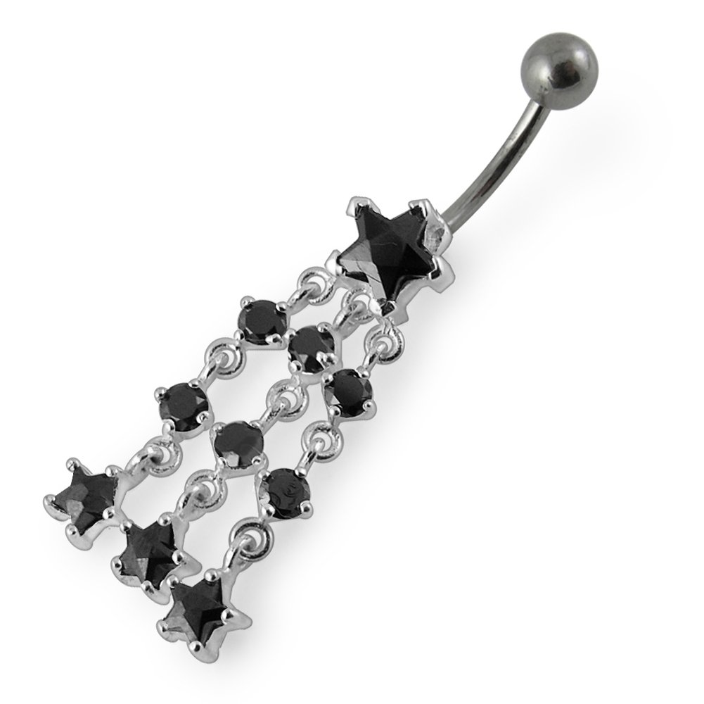 Elegant Silver Star Chandelier Belly Button Ring - Stainless Steel Body Jewelry for Women, Perfect for Parties, Beach Outfits & Belly Piercing Fashion
