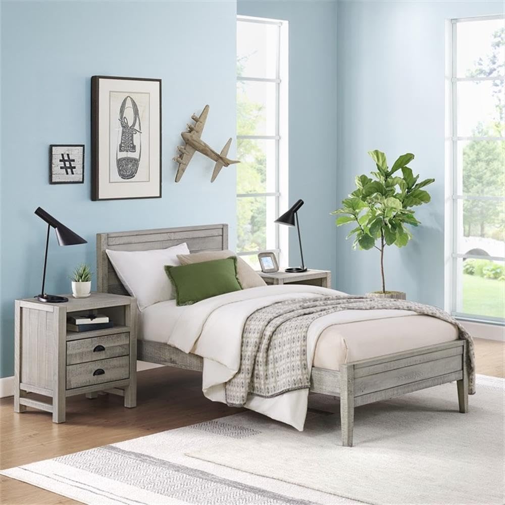 Alaterre Windsor 3-Piece Twin Bedroom Set with Panel Bed & 2 Nightstands - Driftwood Gray - Perfect for Kids' Rooms, Guest Bedrooms & Small Spaces