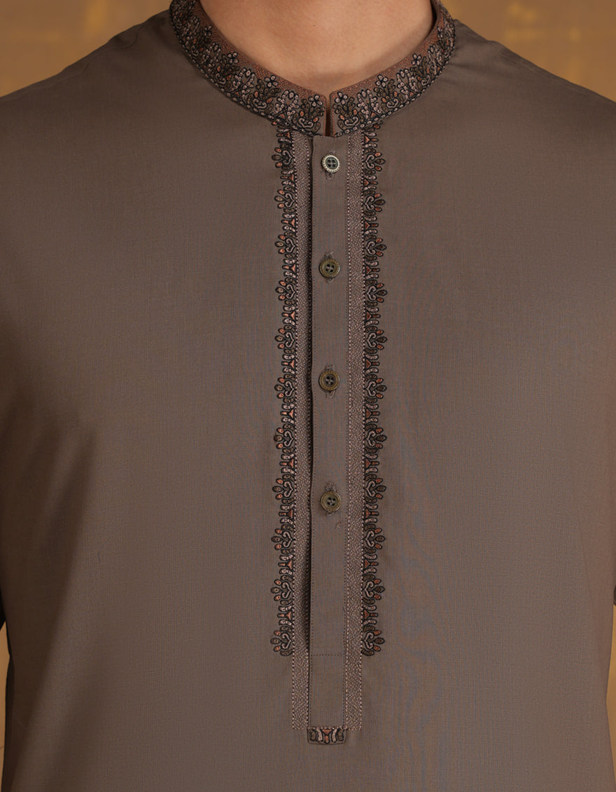 Elegant Blended Brown Shalwar Kameez by J. Junaid Jamshed - Traditional Pakistani Outfit for Men, Perfect for Weddings, Eid & Special Occasions