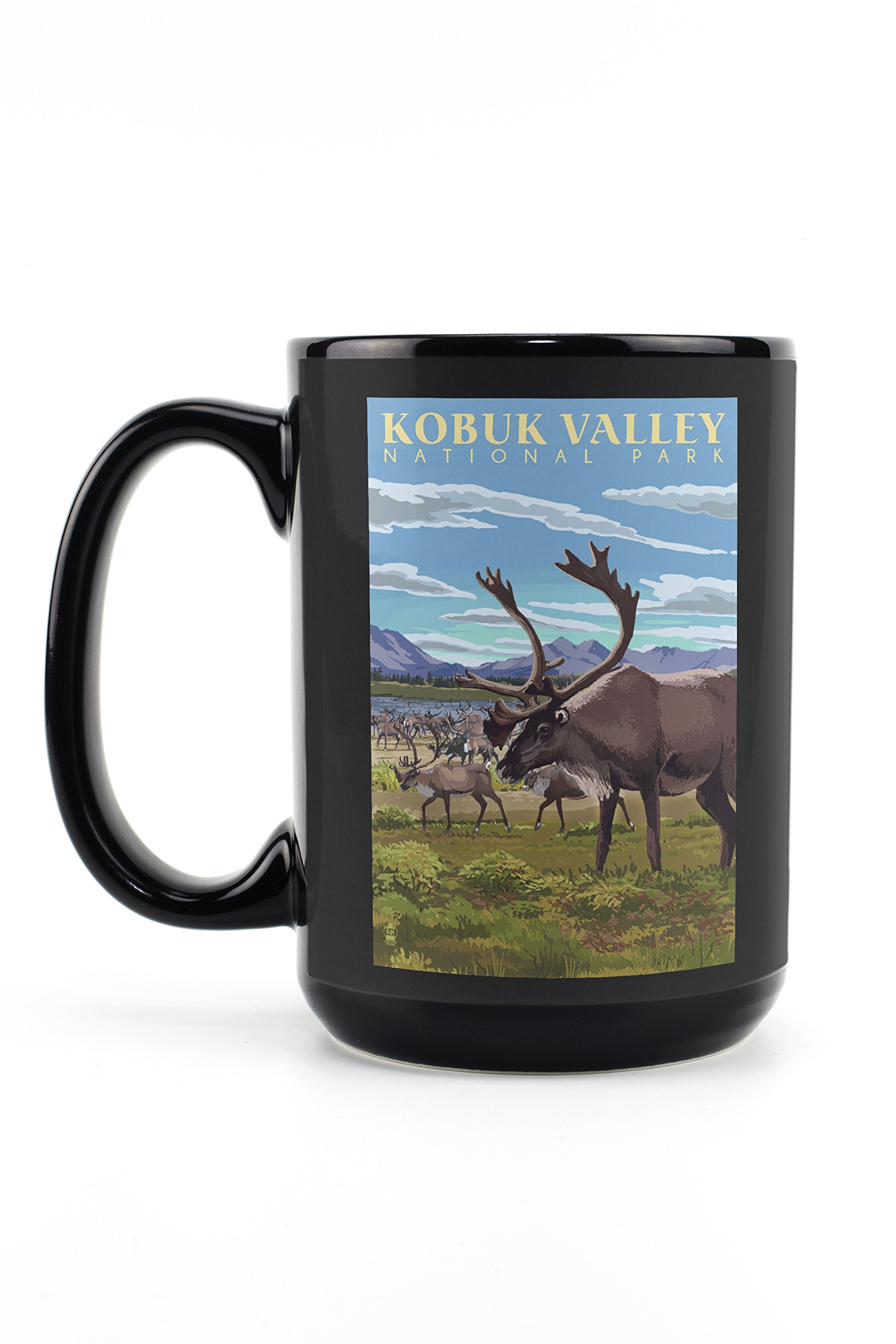 Lantern Press Kobuk Valley National Park Alaska Caribou 15oz Black Ceramic Coffee Mug - Microwave & Dishwasher Safe - Perfect for Home, Office & Camping
