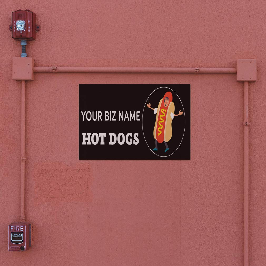 Custom Vinyl Door Decals - Business Name & Hot Dog Stickers (20x14 Inches, Set of 10) - Black & White Restaurant Signage, Food Truck Decals, Outdoor Car Bumper & Luggage Stickers for Restaurants, Food Trucks & Retail Stores