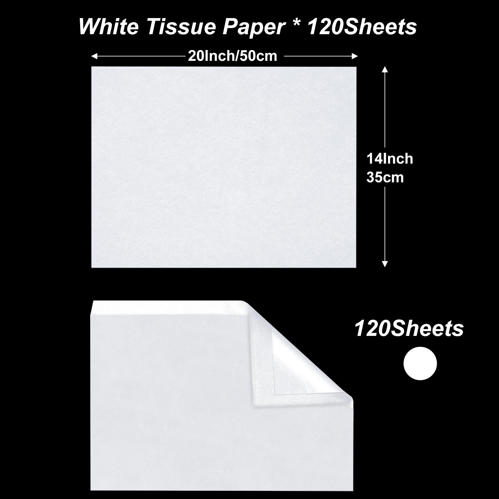JKOPNSR 120 Sheets White Tissue Paper 20x14 Inches - Bulk Wrapping Paper for Gift Bags, DIY Crafts, Birthday, Baby Shower, Bridal & Wedding Decorations - Perfect for Party Favors, Gift Wrapping & Craft Projects