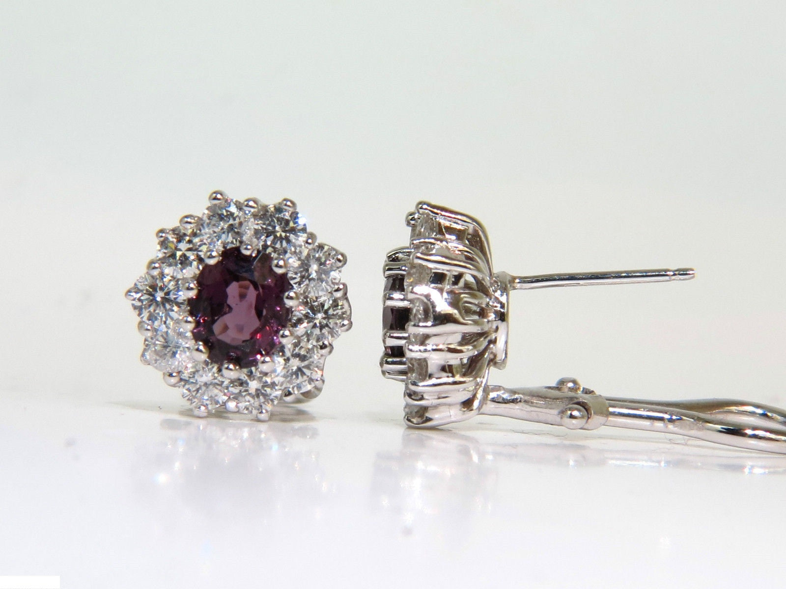 14KT 3.36CT Natural Purple Spinel Diamond Cluster Earrings with Omega Back - Elegant Jewelry for Women, Perfect for Weddings, Parties & Special Occasions