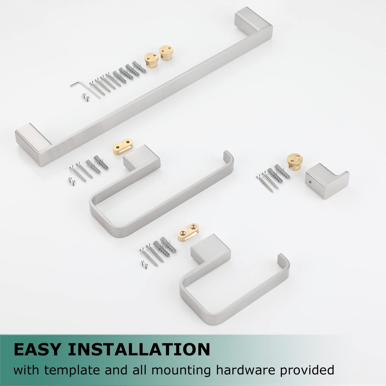 PARLOS Premium 4-Piece Bathroom Hardware Set - Brushed Nickel Finish - Includes 17
