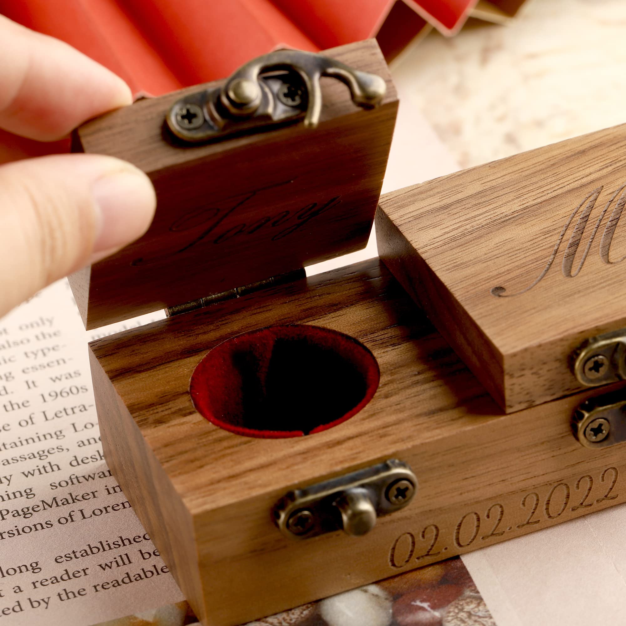 Personalized Wedding Ring Box - Velvet Lined Walnut Wood Engagement Ring Holder for Proposal, Custom Jewelry Storage - Perfect for Wedding, Anniversary & Romantic Gifts