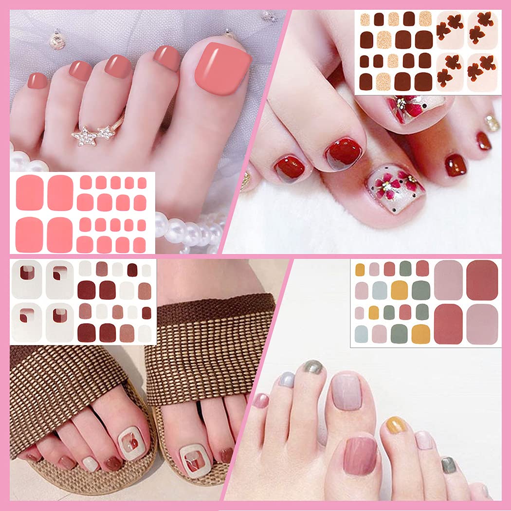 WOKOTO 20 Sheets Pink Cute Toe Nail Stickers for Women - DIY Nail Polish Strips with Nail File Set | Easy Stick-On Gel Nail Art for Toes | Perfect for Pedicures, Parties & Summer Beach Looks