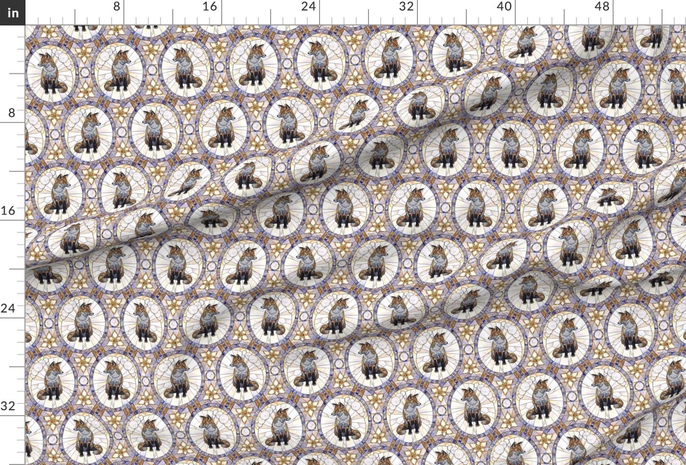 Stained Glass Fox Blue Orange Animal Print Minky Fabric by The Yard - Soft Plush Fabric for Sewing Baby Blankets, Quilt Backing & DIY Plush Toys - Perfect for Nursery Decor, Craft Projects & Gift Making