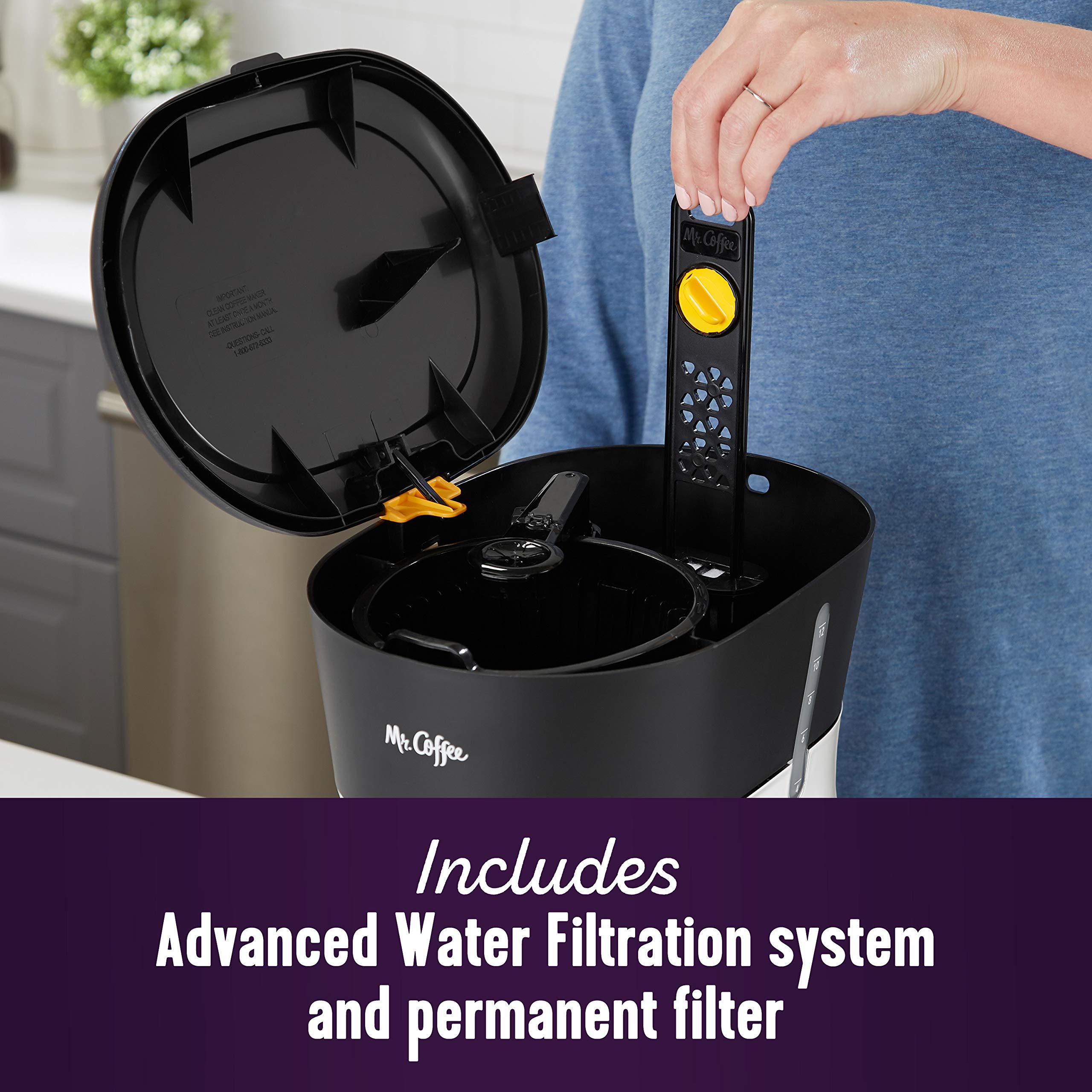 Mr. Coffee 12-Cup Programmable Coffee Maker with Advanced Water Filtration, Permanent Reusable Filter & Dishwasher Safe - Perfect for Home, Office & Entertaining