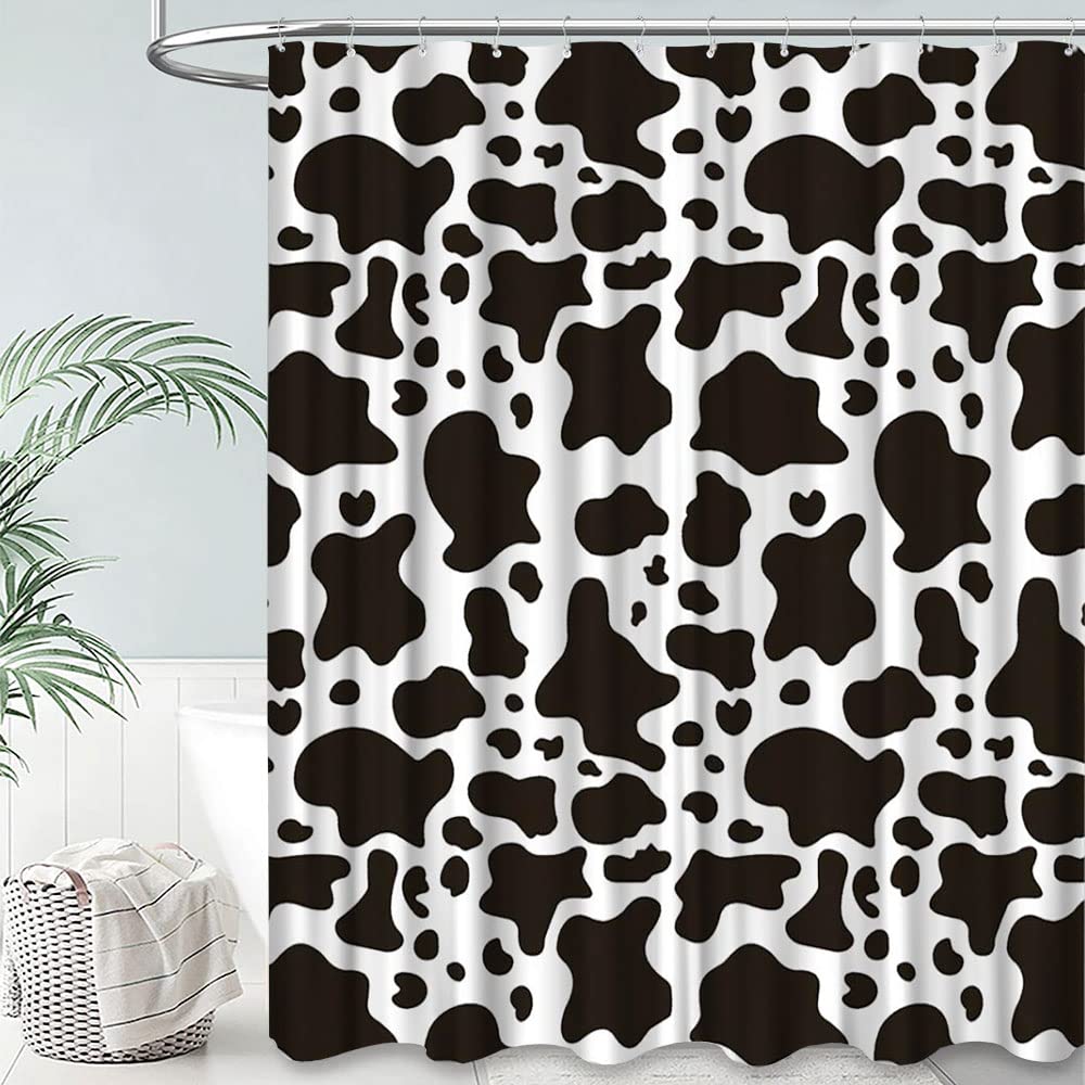 Black and White Cow Print Shower Curtain - Farmhouse Rustic Bathroom Decor with Hooks 70x70 Inches - Waterproof Polyester Fabric for Western, Vintage, or Funny Farmhouse Theme Bathrooms (Perfect for Ranch Style Homes and Country Themed Bathroom Decor)