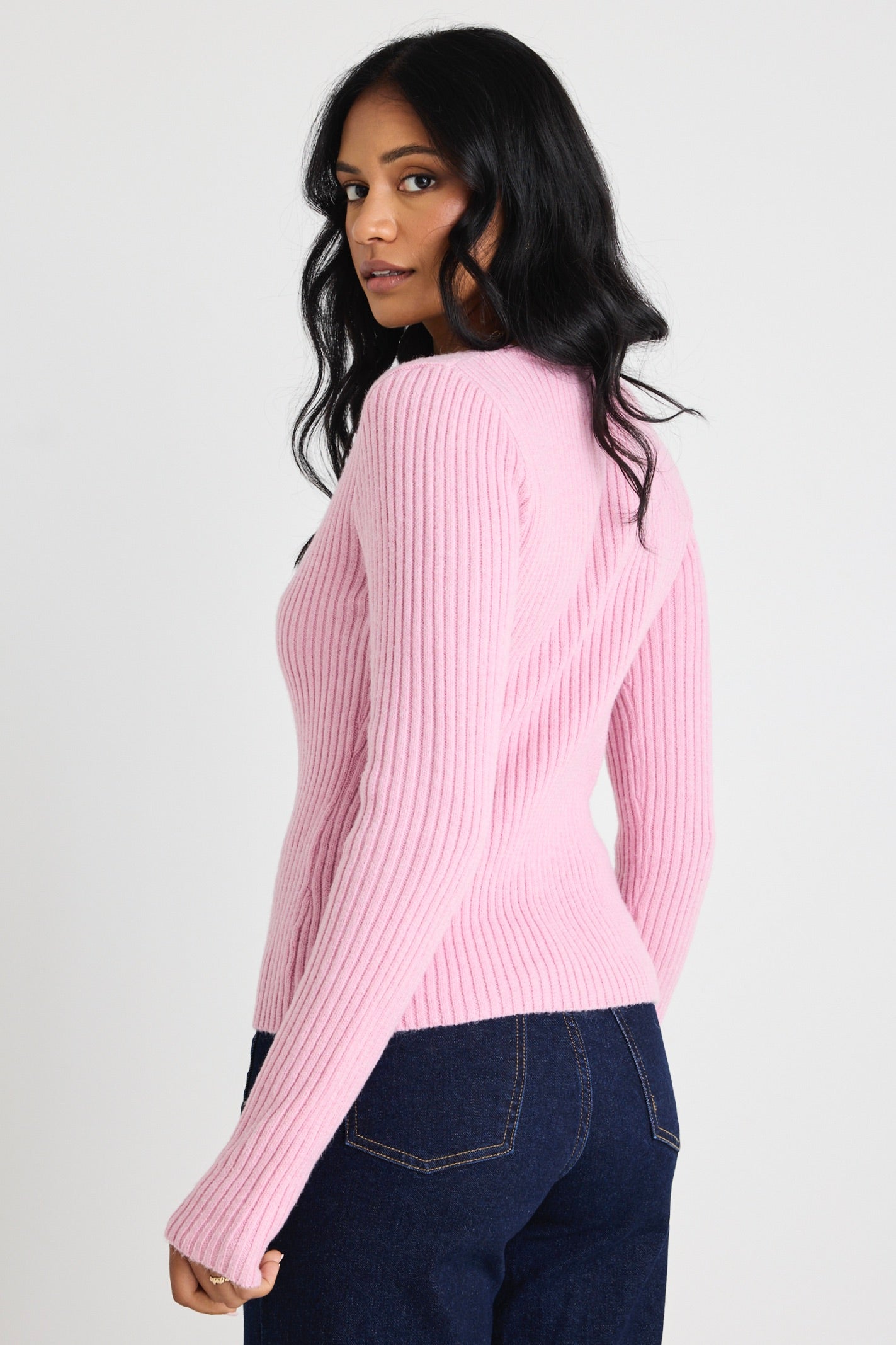 Apollo Candyfloss Long Sleeve Rib Knit Split Front Top for Women - Soft & Stylish Casual Wear for Fall & Winter