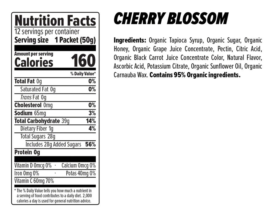 2 Pack Honey Sticker Organic Energy Chews - Cherry Blossom Flavor, Gluten Free, Vegan Snacks for Runners, Cyclists & Outdoor Activities