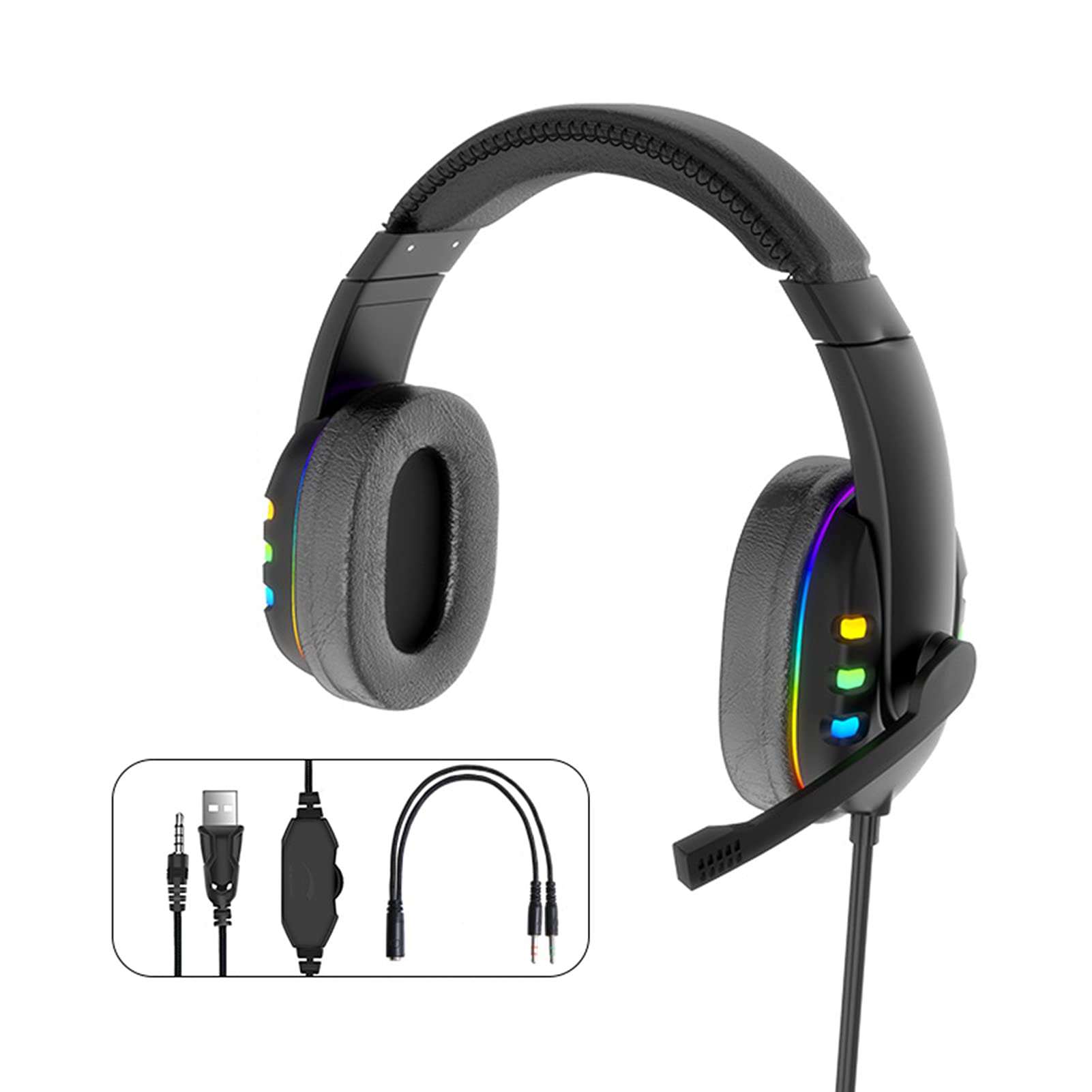 Grebest Wired Over-Ear Headphones with Microphone - Hi-Fi Stereo Gaming Headset with Noise Reduction, Soft Earmuffs & Luminous Design for PC, PS4, Xbox - Perfect for Gaming, Running & Music Listening