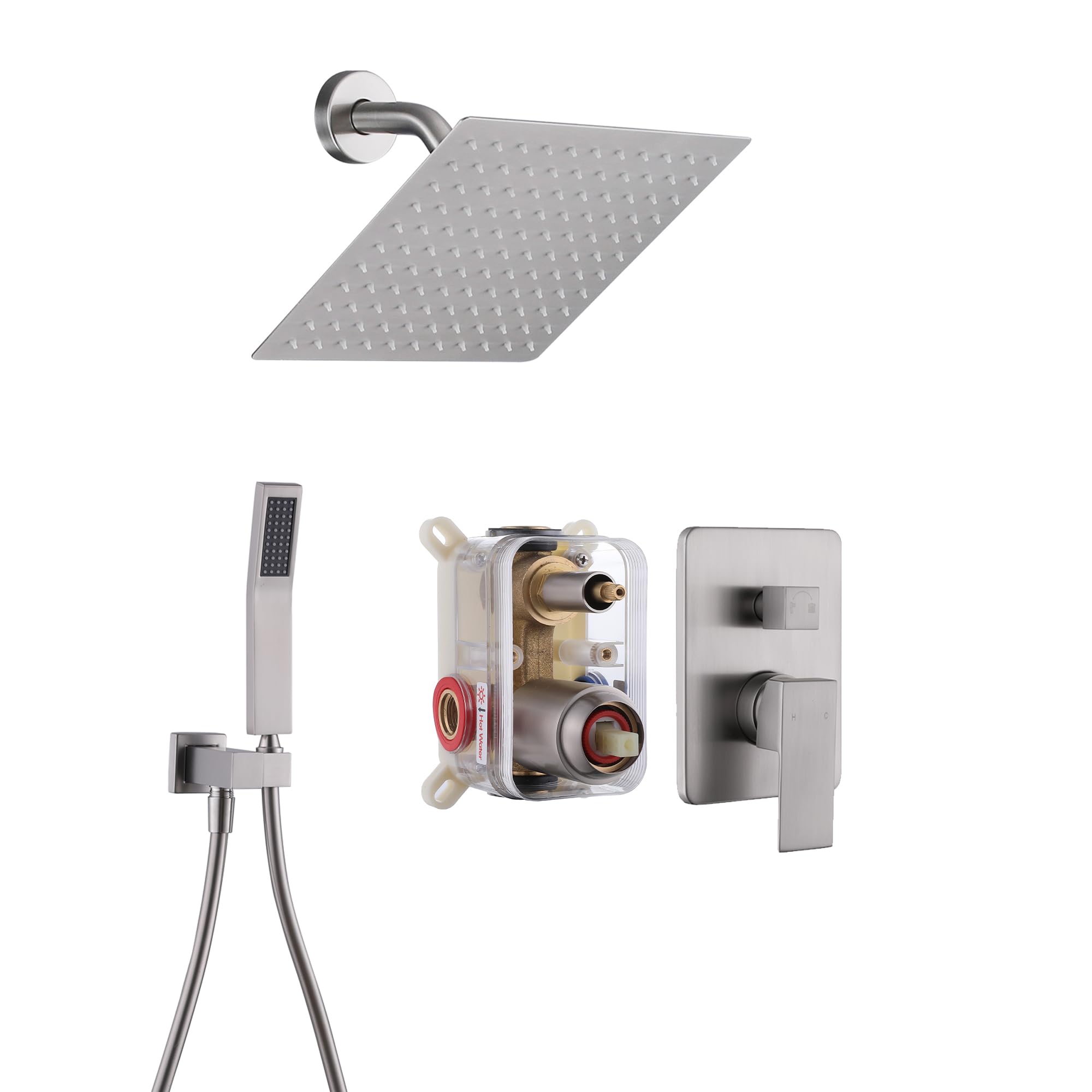 Luxury 10 Inch Rainfall Shower Head System with Hand Shower - Brushed Nickel Wall Mounted Bathroom Faucet Set & Angle Arm - Perfect for Modern Bathroom Renovation and Spa-Like Shower Experience