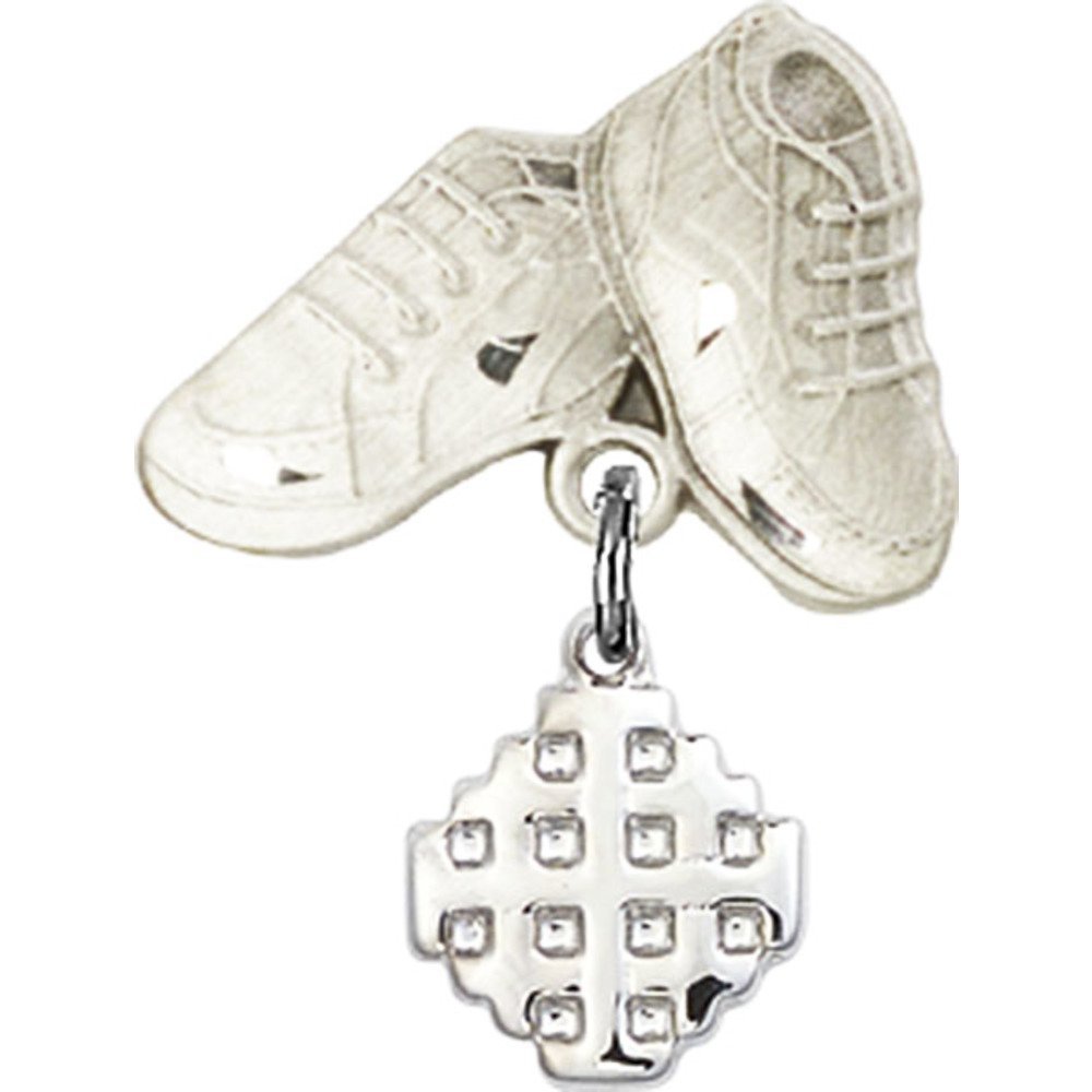 Bonyak Sterling Silver Saint Medal Jewelry with Jerusalem Cross Charm & Baby Boots Pin - 7/8