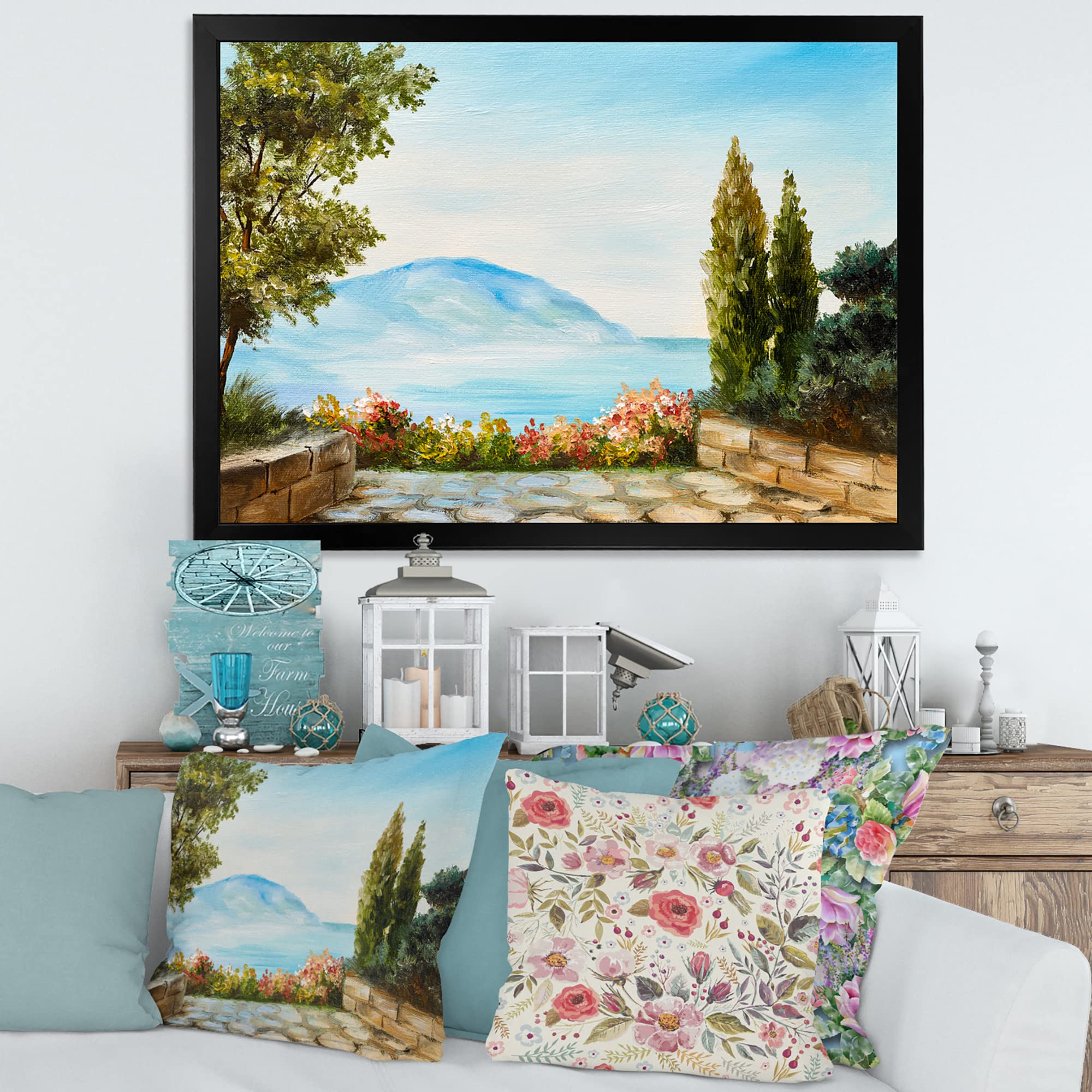 Coastal Framed Wall Art - Nautical Beach Decor with Ocean & Mountain Views - Perfect for Living Room, Bedroom, or Beach House Decor
