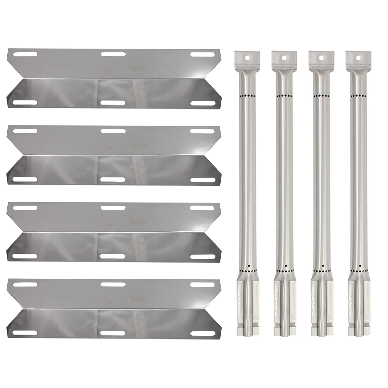 4-Pack Stainless Steel BBQ Gas Grill Tube Burners & Heat Shield Plates - Replacement Parts Compatible with Nexgrill 720-0584A - Includes Flame Tamers, Guards & Flavorizer Bars for Outdoor Grilling, Backyard BBQs & Camping Cookouts