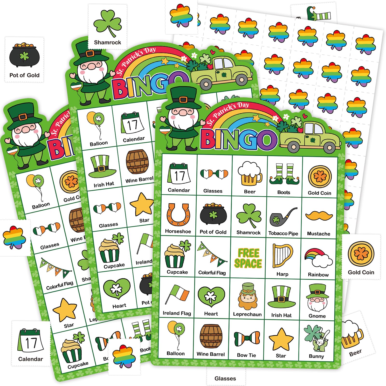 St. Patrick's Day Bingo Game Set for Adults & Kids - 24 Players with Irish Shamrock Themed Cards - Perfect for Classroom Parties, Family Game Nights & Holiday Decorations