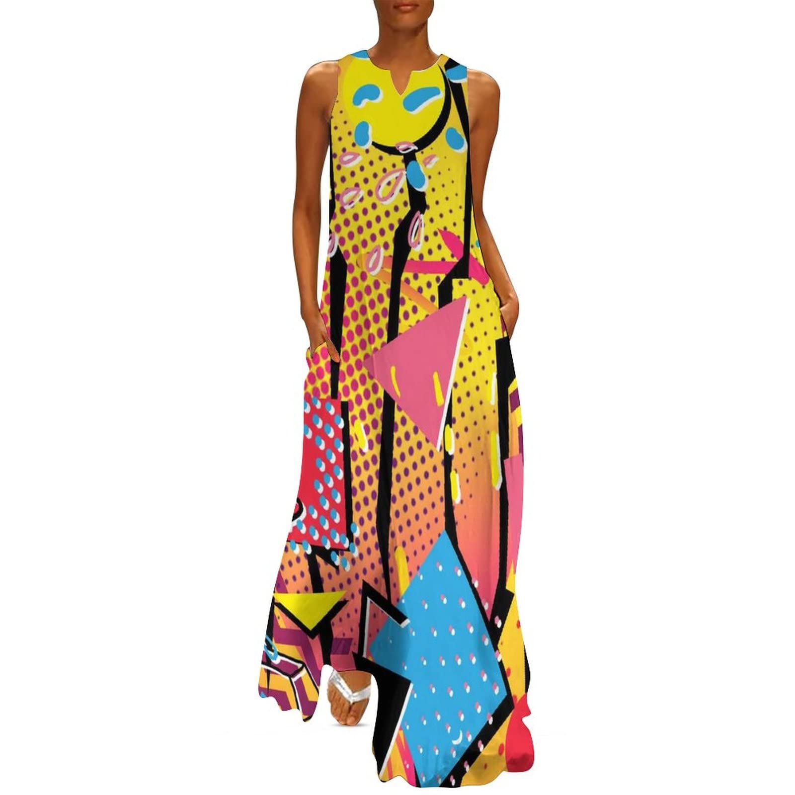 Vintage 80s 90s Summer Dresses for Women - Casual Sleeveless Maxi Dress | Hawaiian Beach Dress for Vacation, Party & Outdoor Activities