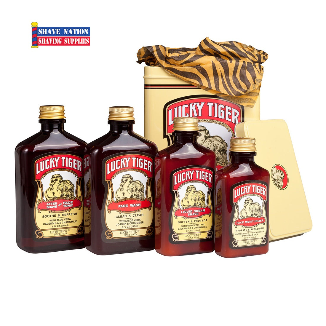 Lucky Tiger Essential Grooming Kit for Men - Premium Beard & Mustache Care Gift Set in Metal Tin - Perfect for Travel, Gifts & Daily Grooming Routine