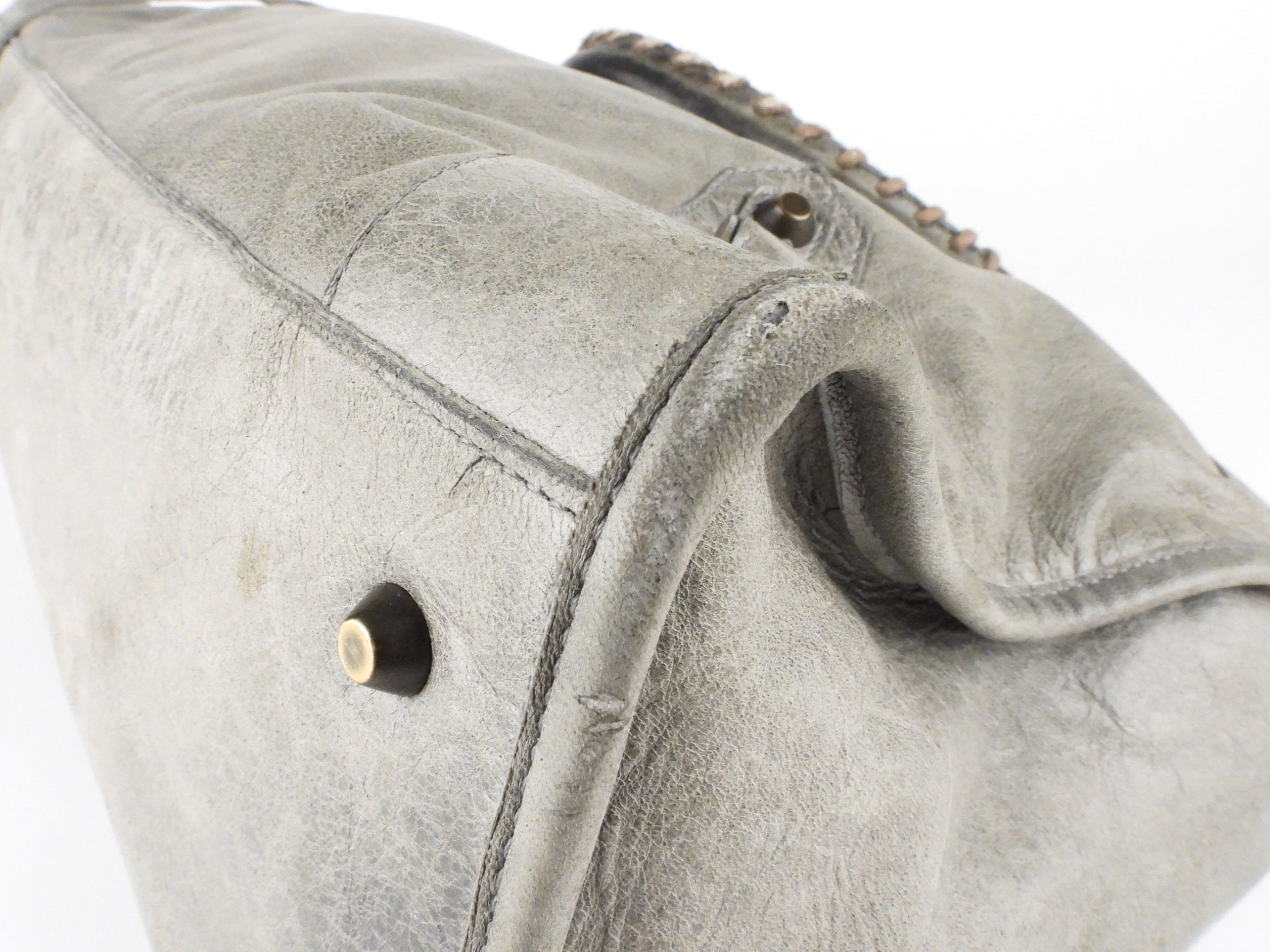Balenciaga City Grey Lambskin Leather Moto Classic Work Bag for Women | Luxury Designer Handbag for Work, Travel & Everyday Use