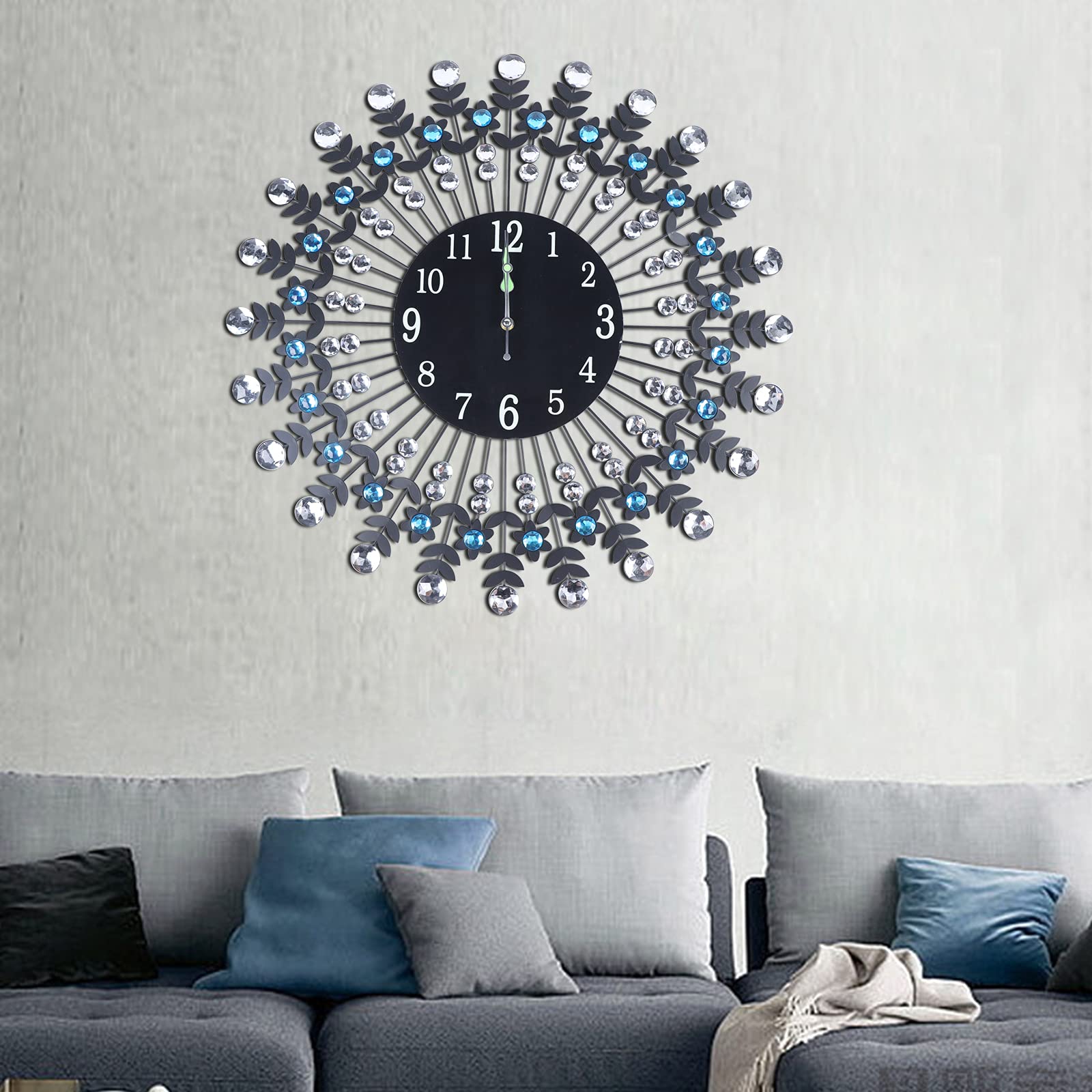 23.6 Inch Large Modern 3D Round Wall Clock - Black Luxury Home Decor with Luminous Function - Perfect for Living Room, Bedroom & Office Decor - Battery Not Included