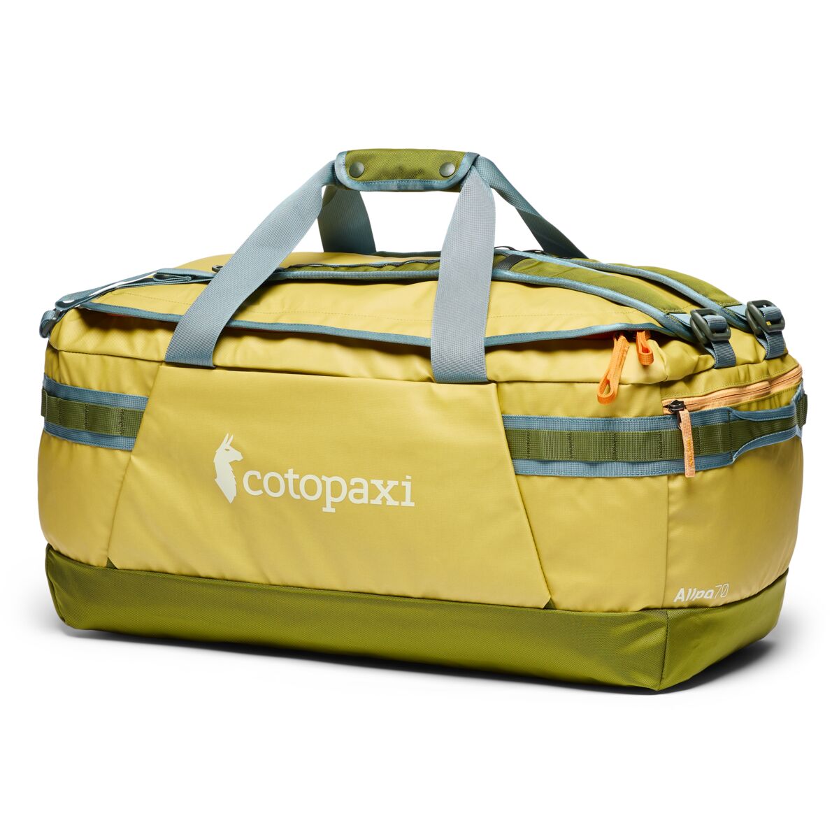 Cotopaxi Allpa Getaway 70L Travel Duffel Bag - Waterproof Carry-On Luggage for Outdoor Adventures (Lemongrass/Cedar) | Perfect for Camping, Hiking & Air Travel