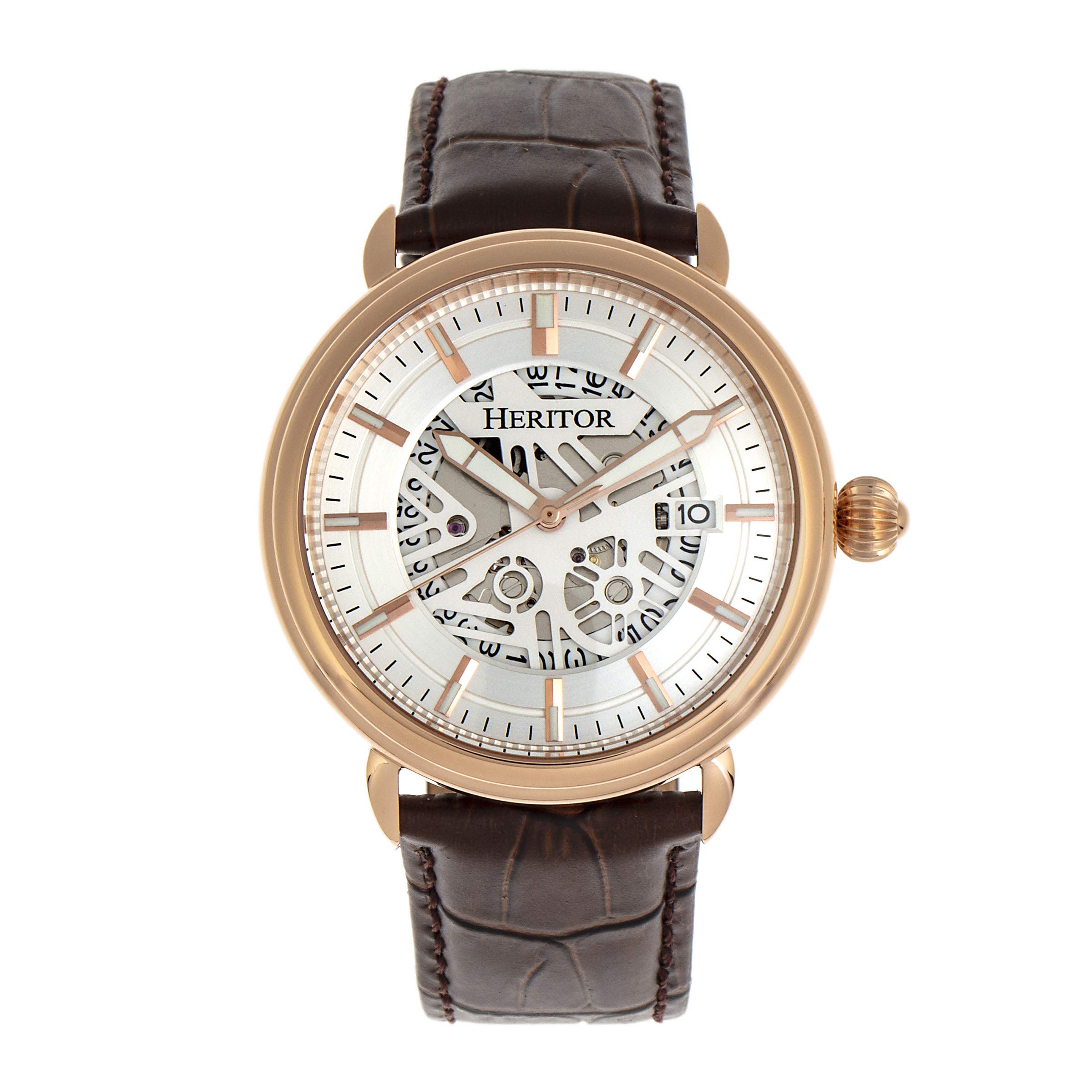 Heritor Mattias Automatic Men's Watch - Semi-Skeleton Dial, Genuine Leather Band, Date Indicator (Model HR8400) | Perfect for Business, Formal Events & Everyday Wear