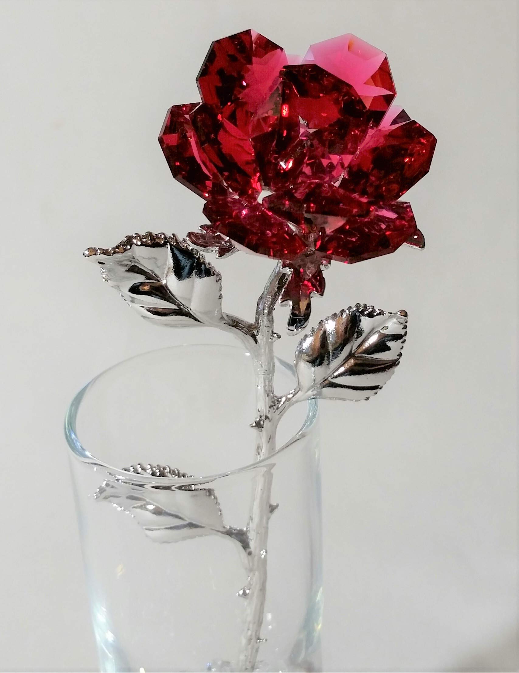 Elegant Red Crystal Rose in Glass Vase - Perfect for Home Decor, Wedding Centerpieces & Romantic Gifts