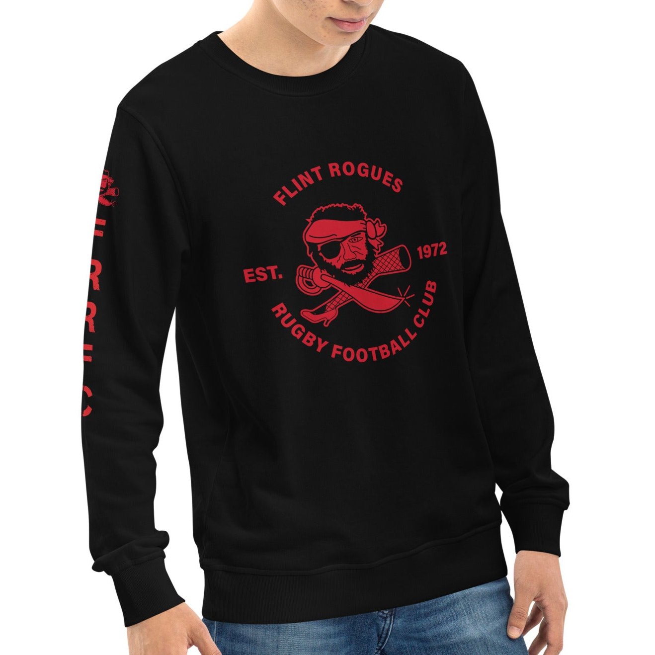 Flint Rogues RFC Retro Vintage Crewneck Sweatshirt | Men's & Women's Casual Pullover | 90s Streetwear Style for Everyday Wear & Urban Fashion