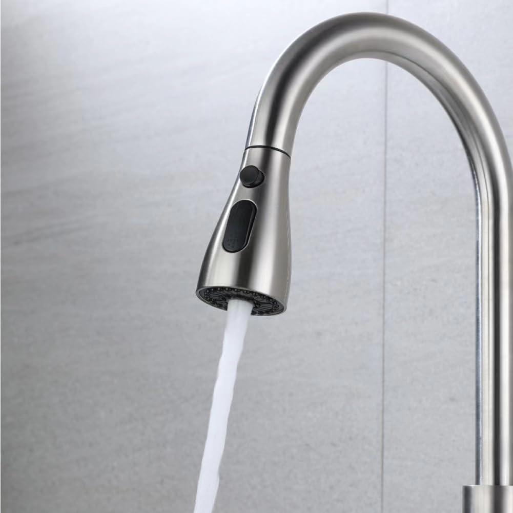 High-Quality Pull Down Kitchen Faucet Sprayer Head Replacement - G1/2 (20mm) Connector Compatible, Durable Pull Out Sink Spray Nozzle for Easy Cleaning - Perfect for Washing Dishes, Fruits, and Vegetables (Silver)
