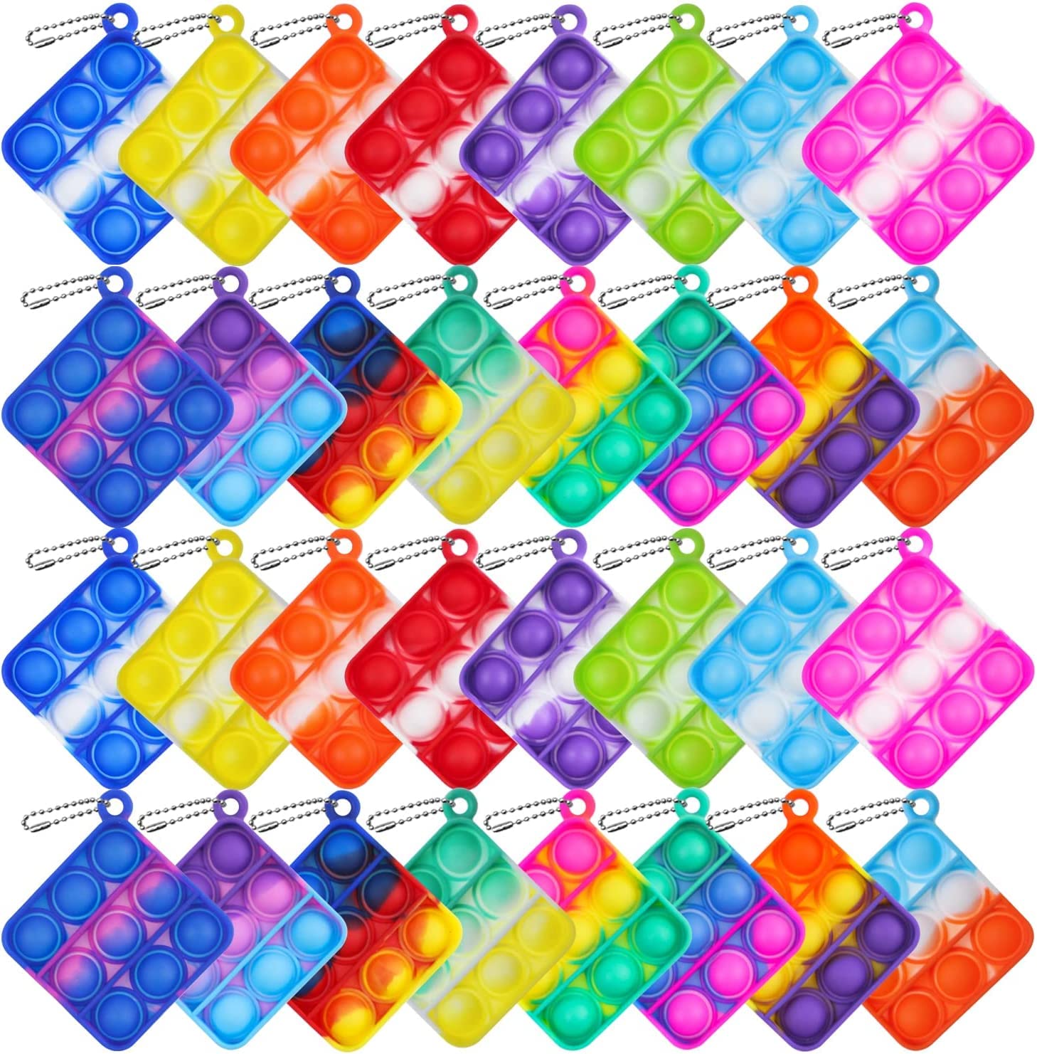 12Pcs Random Color Mini Pop Keychain Fidget Toy - Push Bubble Sensory Stress Relief Toy for Kids & Adults - Perfect for Anxiety Relief, Office Desk, Car Travel & Classroom Focus