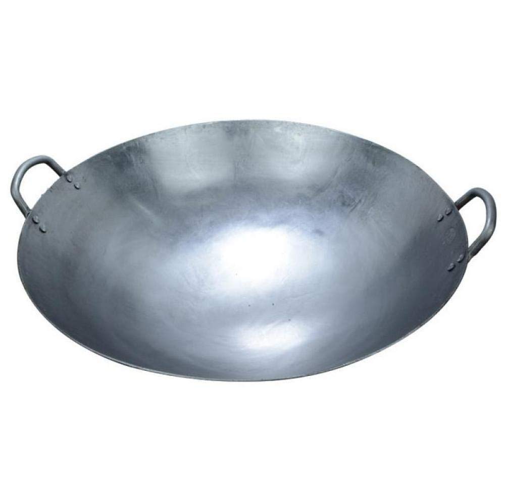 ZCXBHD Handmade Cast Iron Wok - 23 Inch Classic Uncoated Non-Stick Skillet with Double Ears & Handle - Vintage Large Iron Pan for Stir-Frying, Searing & Asian Cooking