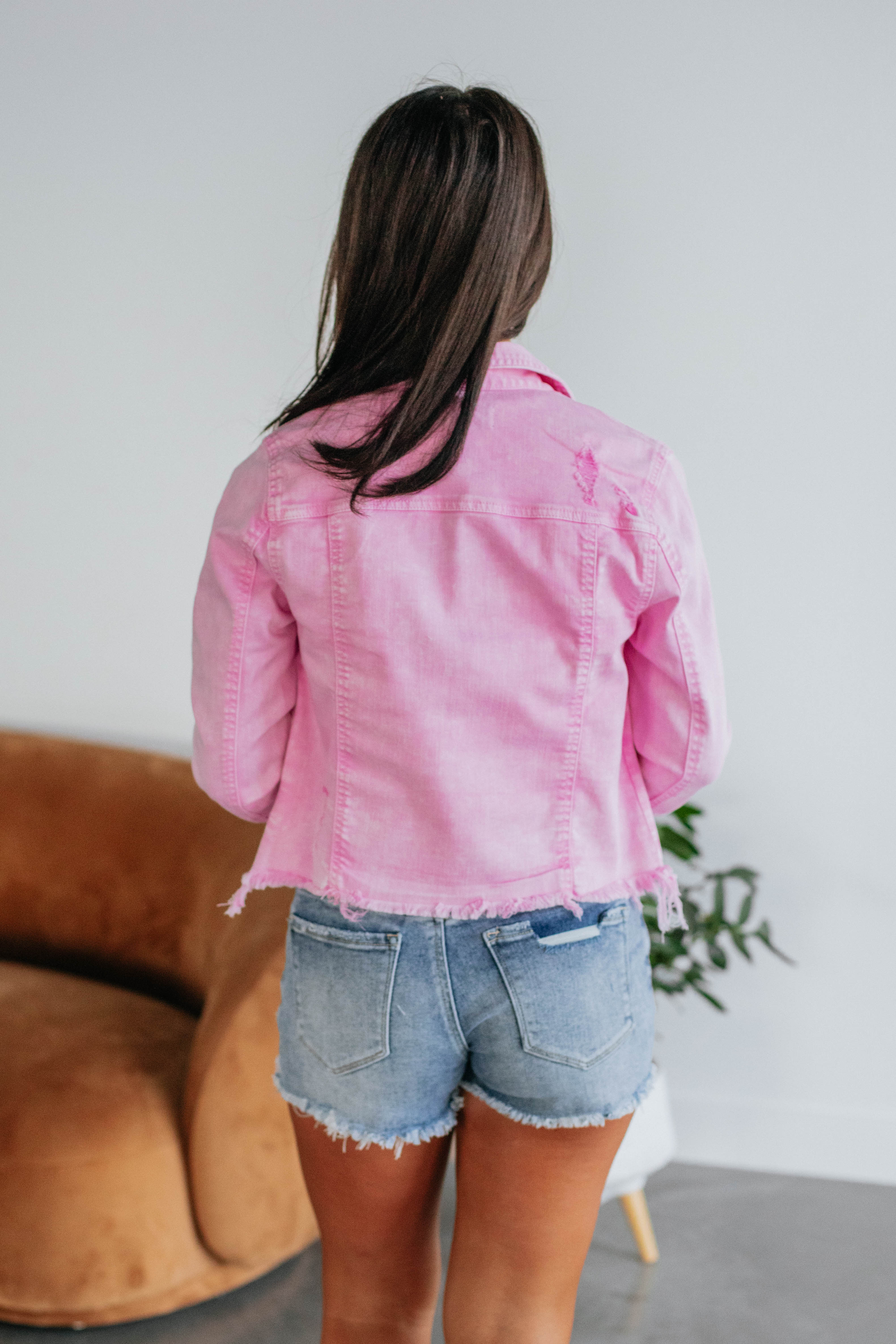 Gemma Risen Acid Pink Denim Jacket for Women - Trendy Distressed Vintage Style - Perfect for Casual Outfits, Streetwear & Spring Fashion