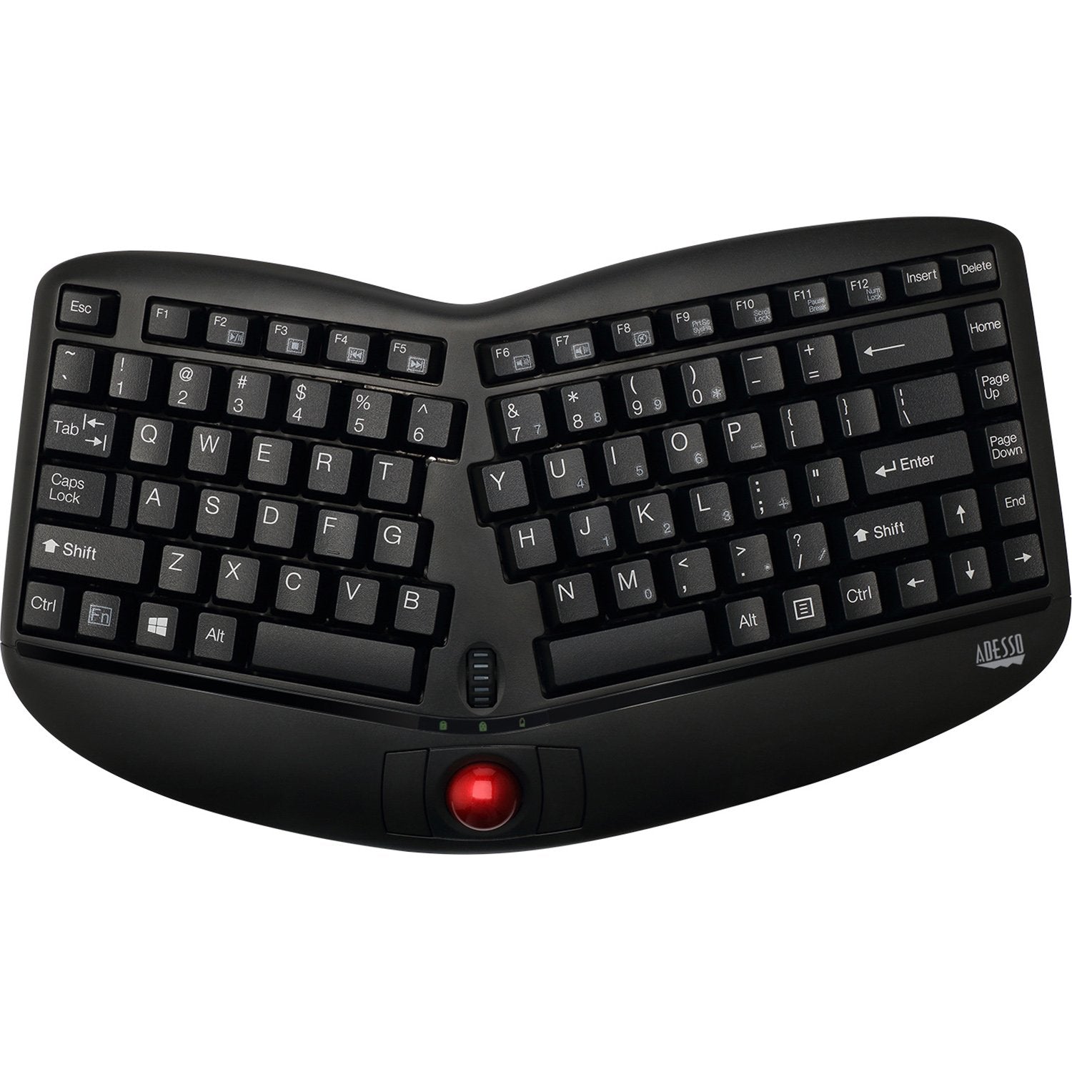 Adesso Tru Form Media 3150 2.4 GHz Wireless Ergonomic Trackball Keyboard - Comfortable Split Design for Office, Gaming & Home Use