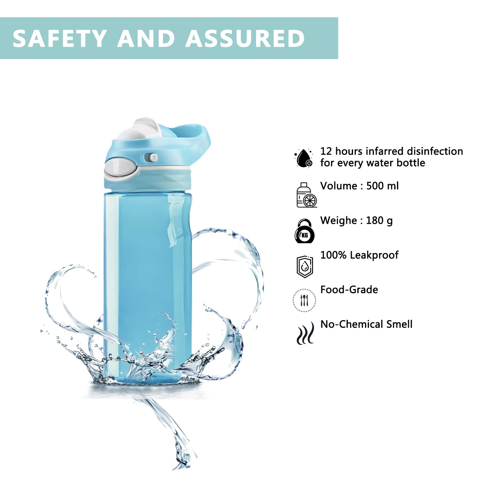 DEARART 2-Pack 16oz BPA-Free Water Bottles - Grey & Sky Blue, Leakproof Wide Mouth with Handle for Easy Carrying | Perfect for School, Gym, Sports, Work, Hiking & Outdoor Activities