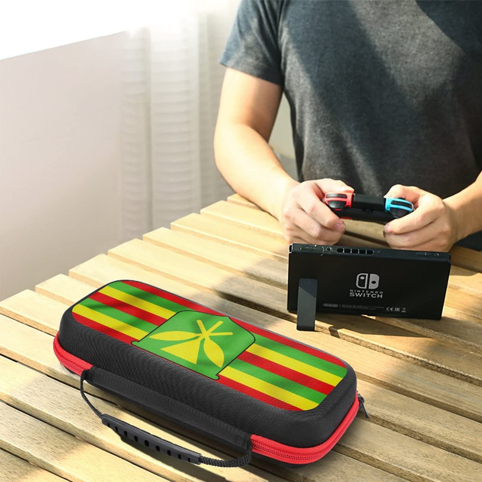 Hawaiian Kanaka Maoli Flag Nintendo Switch Carrying Case - Portable Travel Cover with 20 Game Card Slots | Perfect for Gaming On-The-Go & Hawaii-Themed Accessories