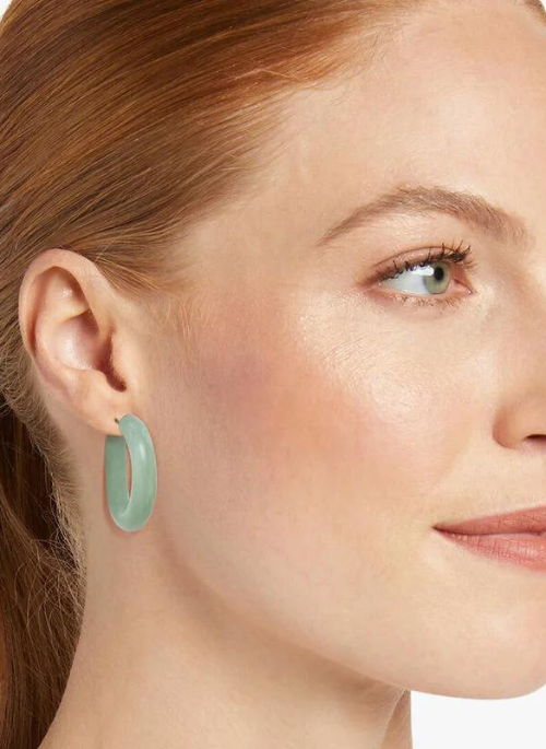 Elegant Jade Resin Hoop Earrings for Women - Lightweight Dangle Drop Ear Jewelry - Perfect for Parties, Weddings & Everyday Wear