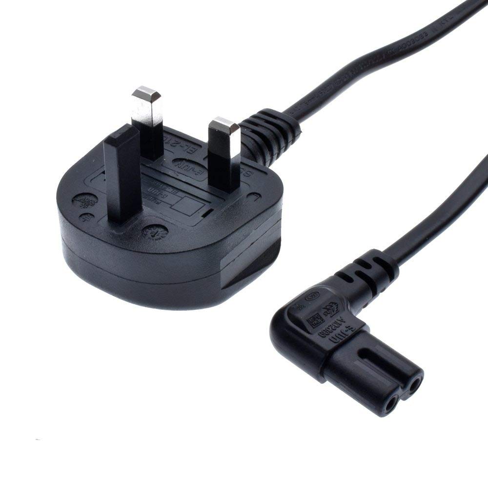 3M UK AC Power Cord - Right Angled C7 Figure 8 to 3-Prong Cable for TV, Printers, Cameras, PS4, PS3 | Perfect for Home Entertainment & Office Electronics Setup