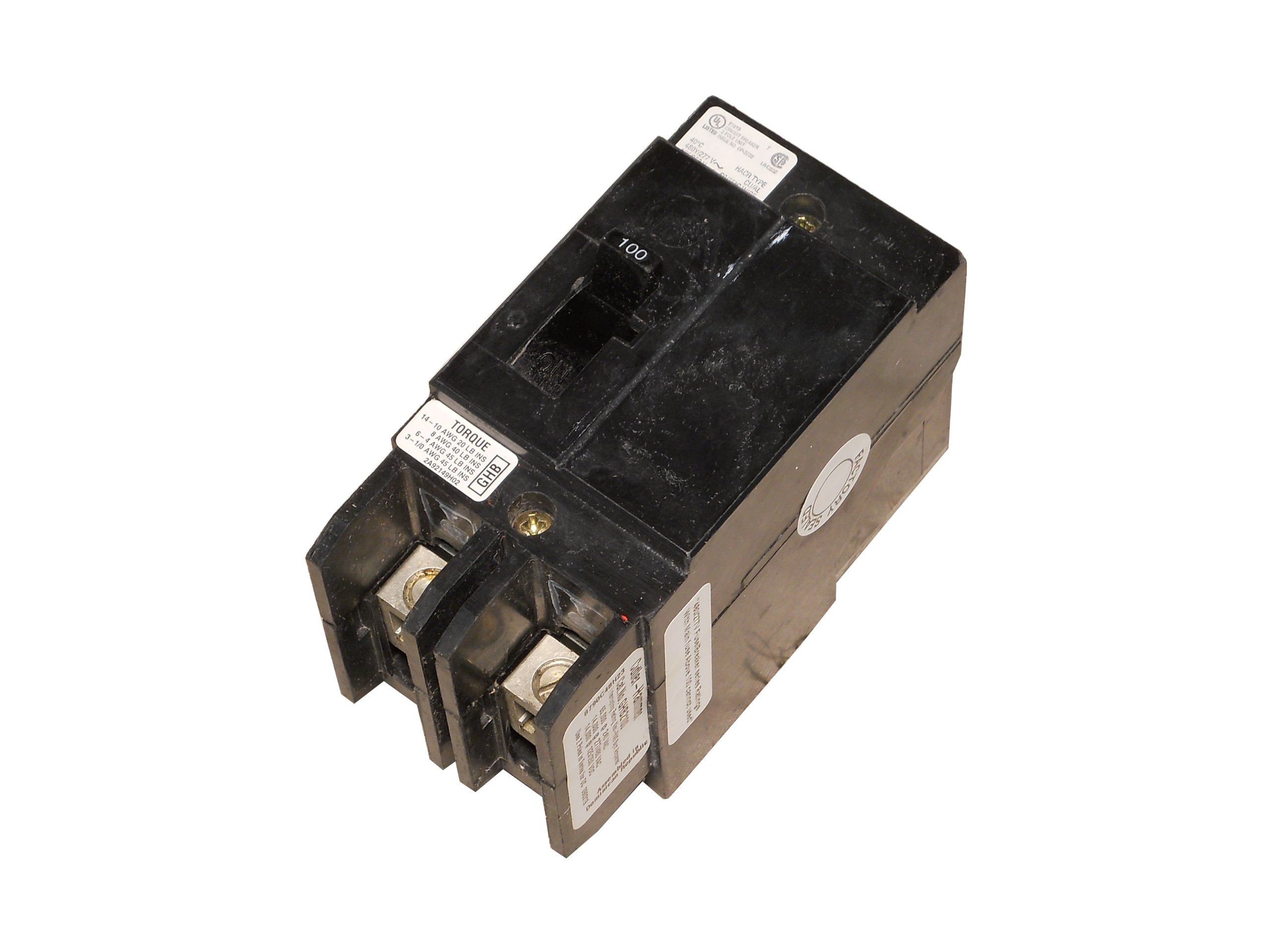 Cutler Hammer GHB2100 2 Pole 100 Amp 480V Bolt-On Circuit Breaker - Ideal for Commercial Electrical Panels & Industrial Power Distribution Systems