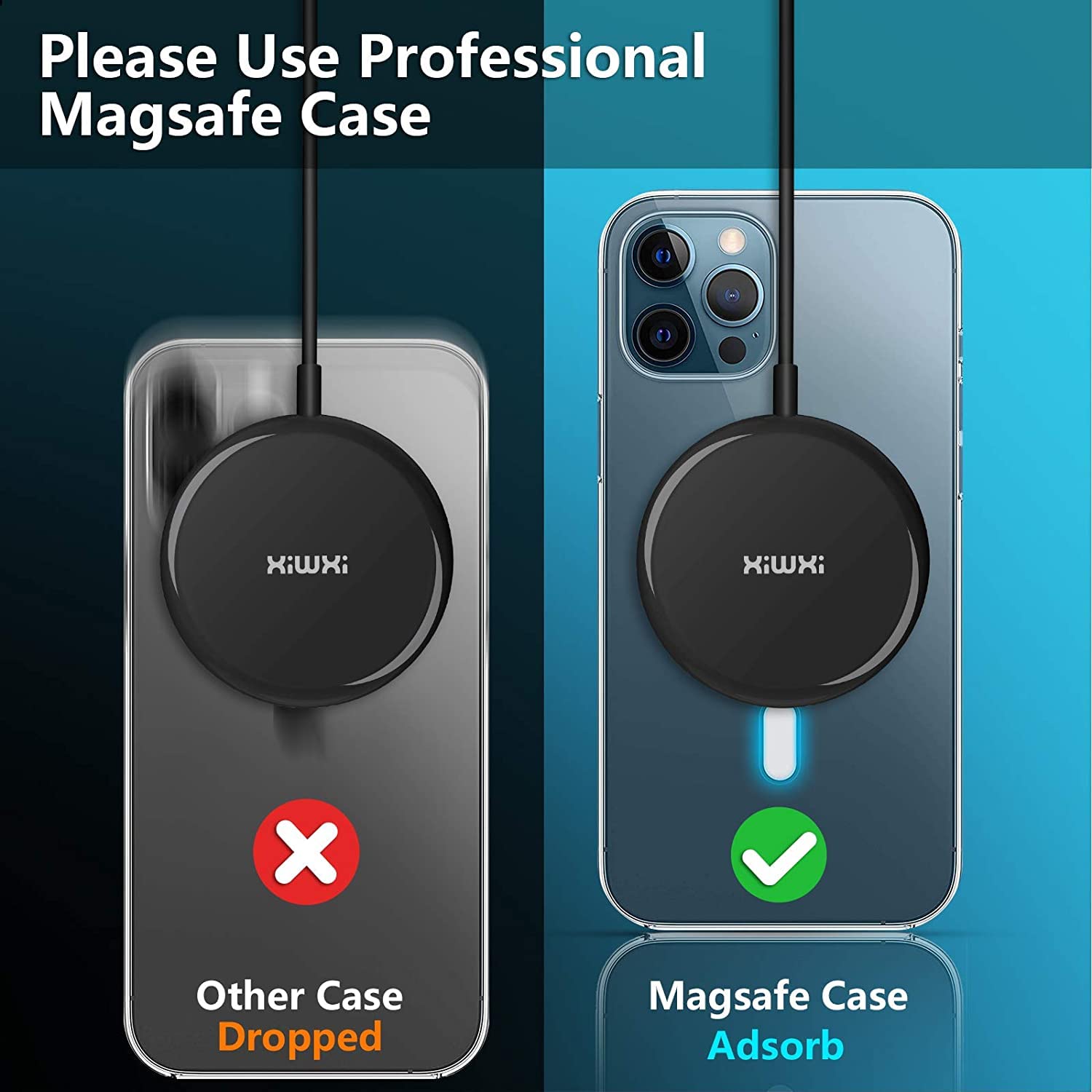 Xiwxi 15W Fast Magnetic Wireless Charger - MagSafe Compatible Charging Pad for iPhone 14/14 Plus/14 Pro/14 Pro Max, iPhone 13/12 Series (No Adapter Included) | Perfect for Home, Office & Car Wireless Charging