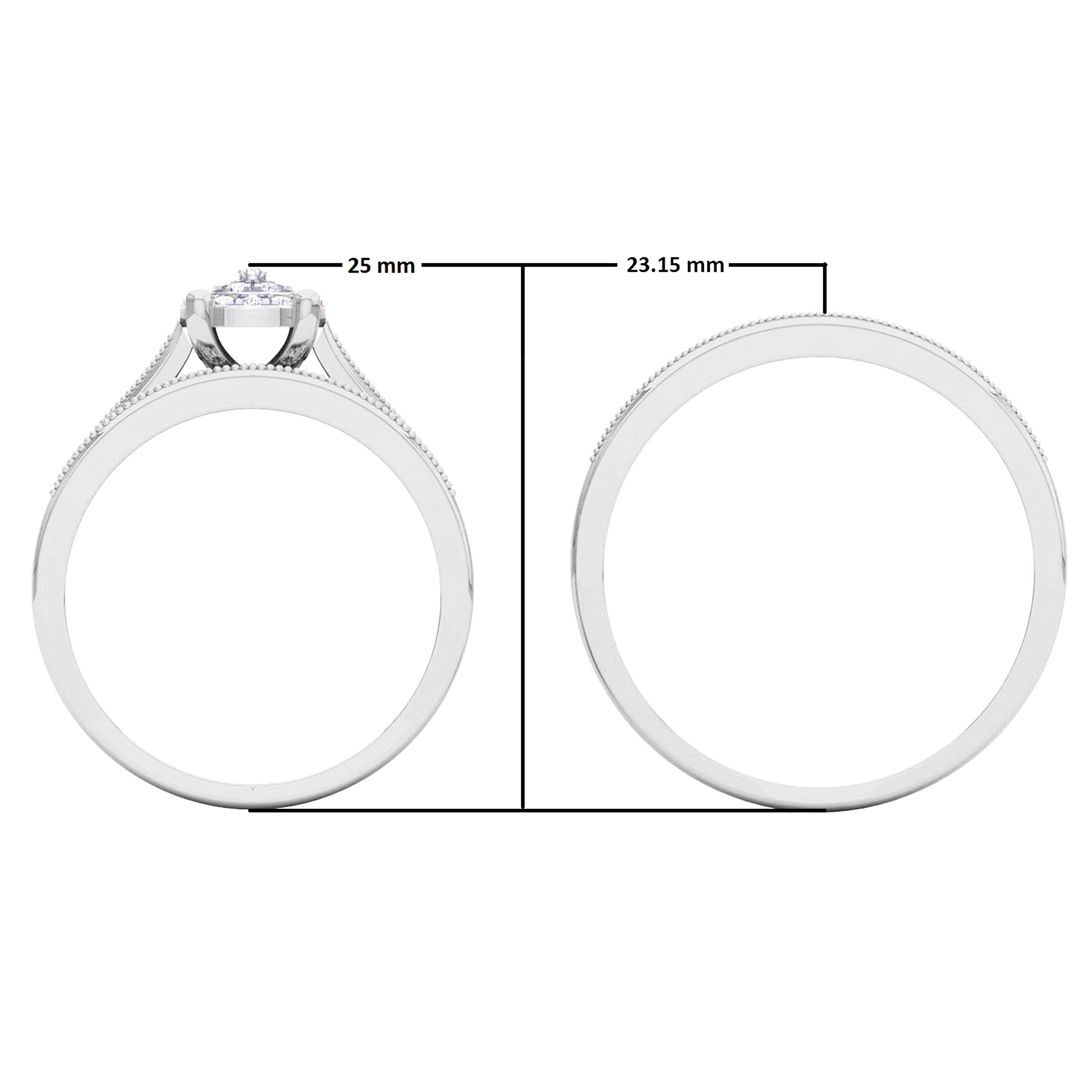 0.25 Carat Round White Diamond Cluster Ring Set for Men & Women - 10K Solid White Gold Wedding Band Trio - Perfect for Anniversary, Engagement & Everyday Wear