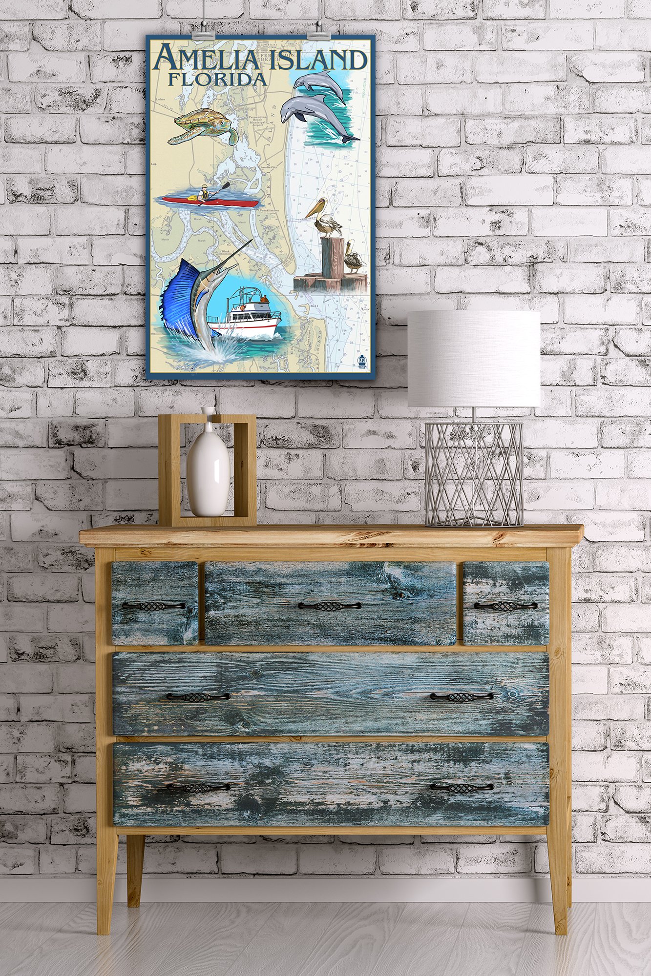 Lantern Press 16x24 Inch Giclee Print - Amelia Island Florida Nautical Chart Wall Art | Coastal Decor for Living Room, Beach House & Office