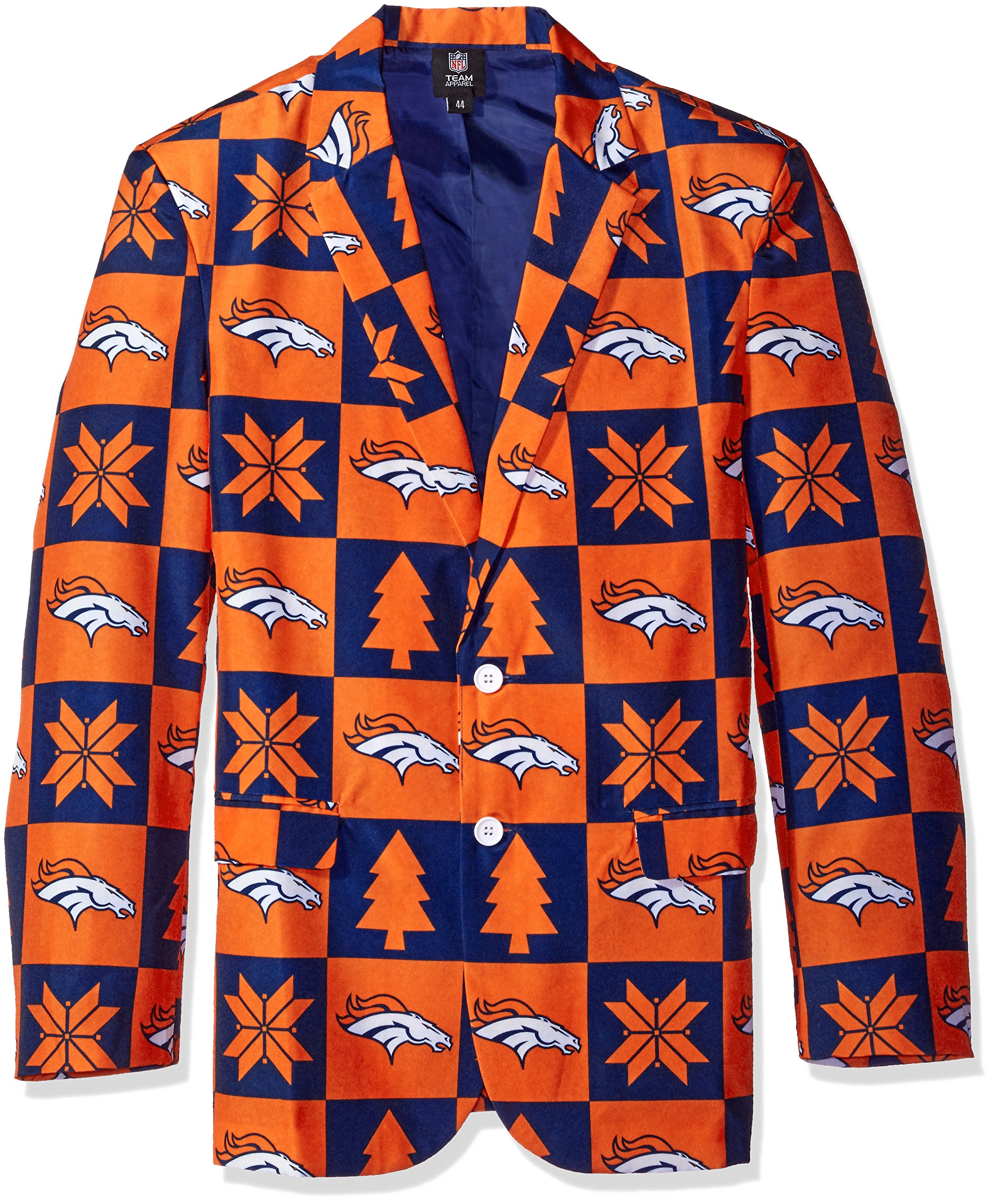 FOCO Denver Broncos Embroidered Patches Ugly Business Jacket for Men - Size 50 | NFL Fan Apparel, Costume Party Outfit & Funny Gift for Broncos Supporters